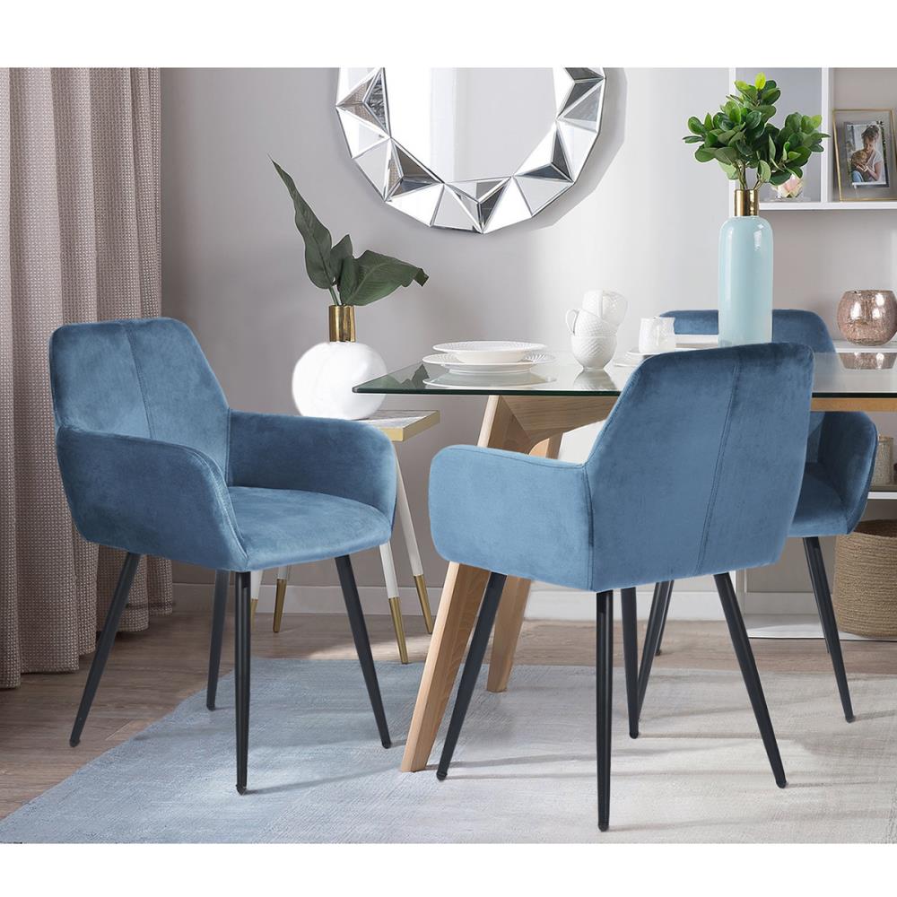 CASAINC Modern dining chair Casual Polyester/Polyester Blend Dining Side Chair (Metal Frame) in Blue | LYANCO