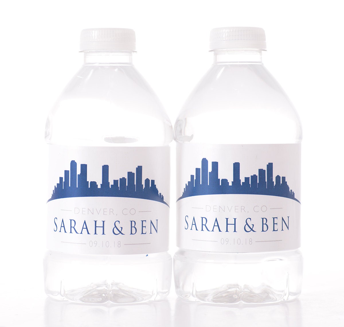 Denver Co Skyline Water Bottle Labels - 30 Wedding Stickers City Destination Decor