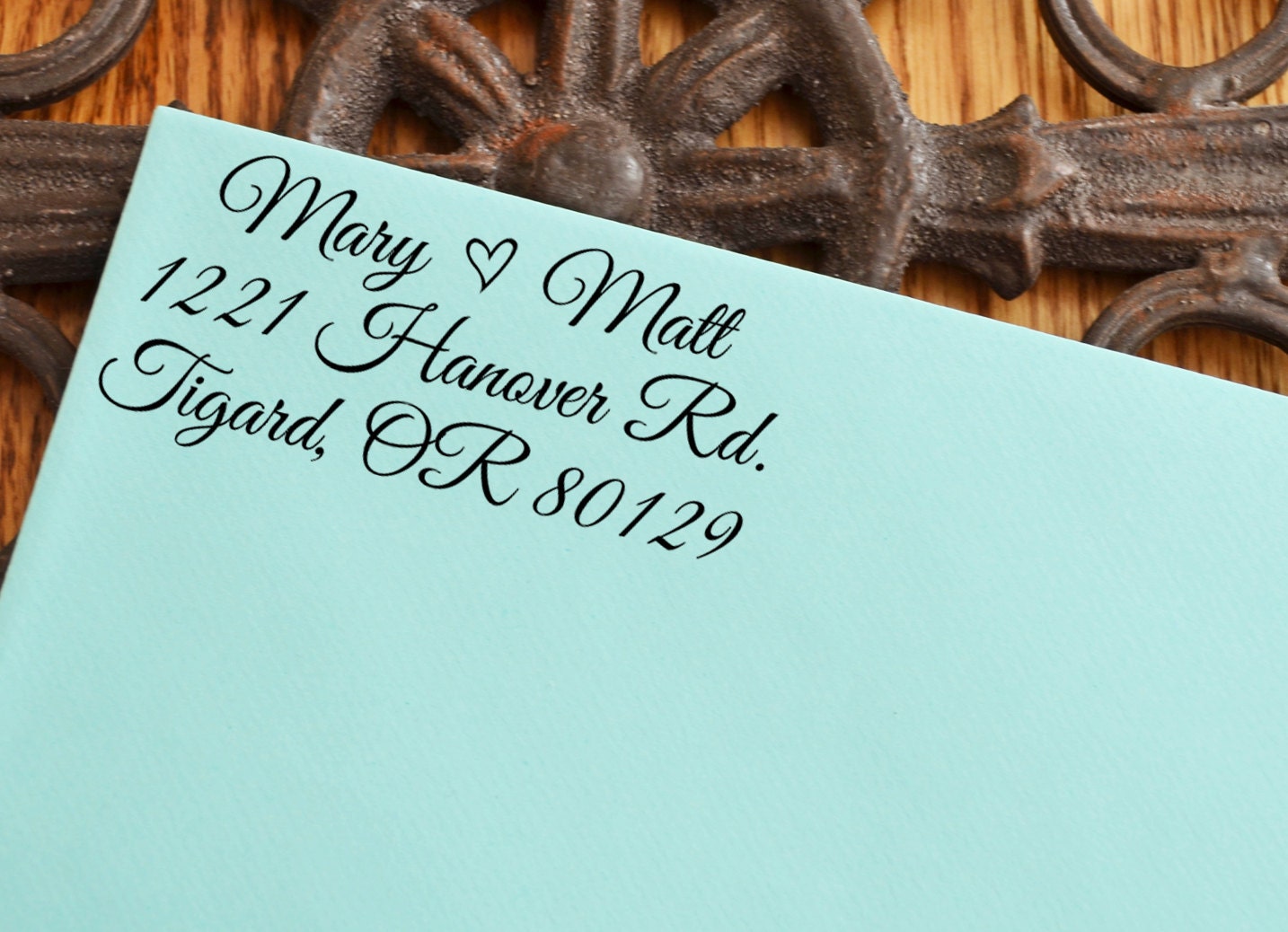 Return Address Stamp With Heart For Weddings & Save The Dates, Pre-Inked