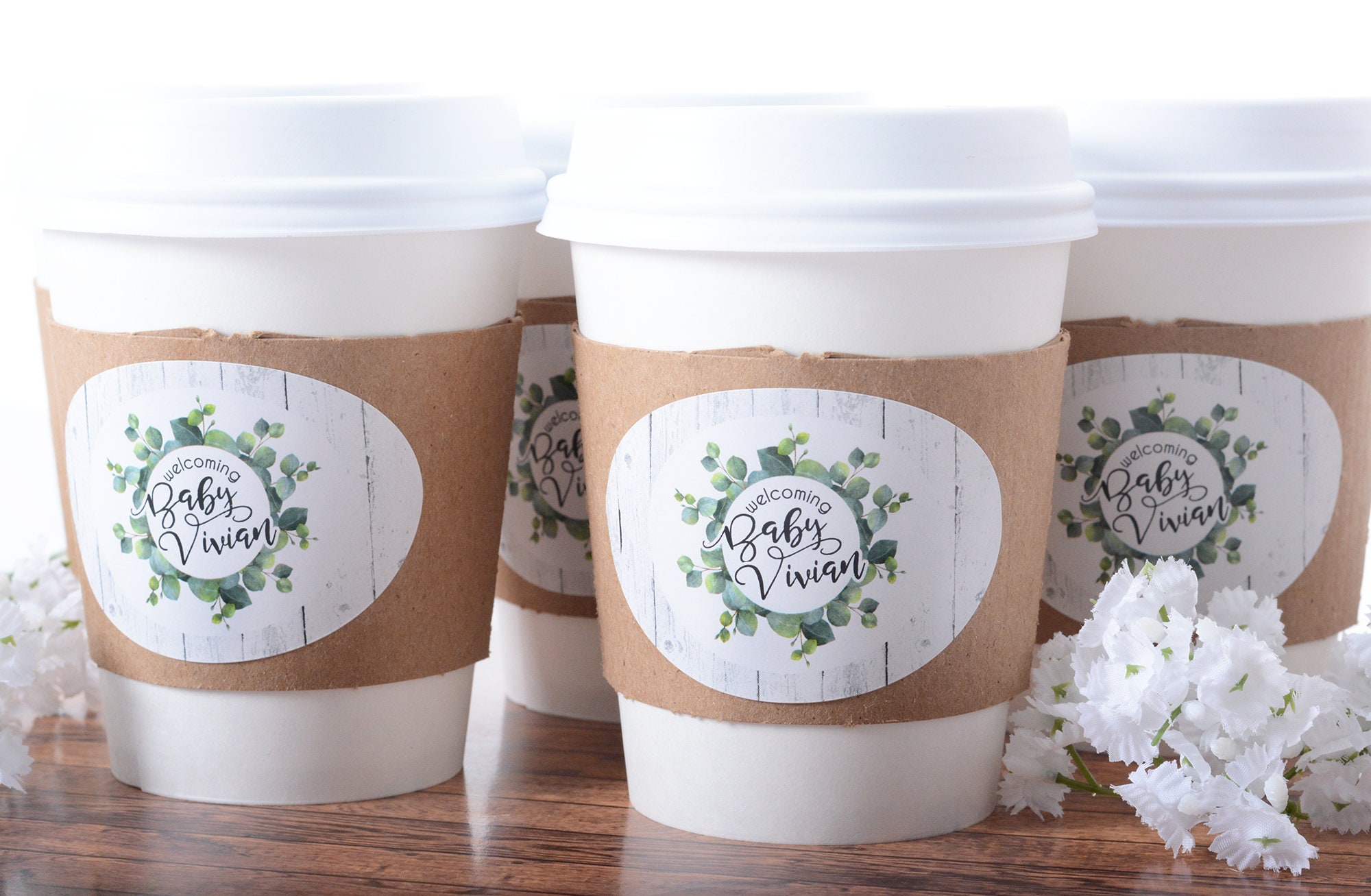 Baby Shower Cups - Eucalyptus Coffee Beverage Hot Cocoa Cup Sets Gender Reveal & Labels #bscf-66