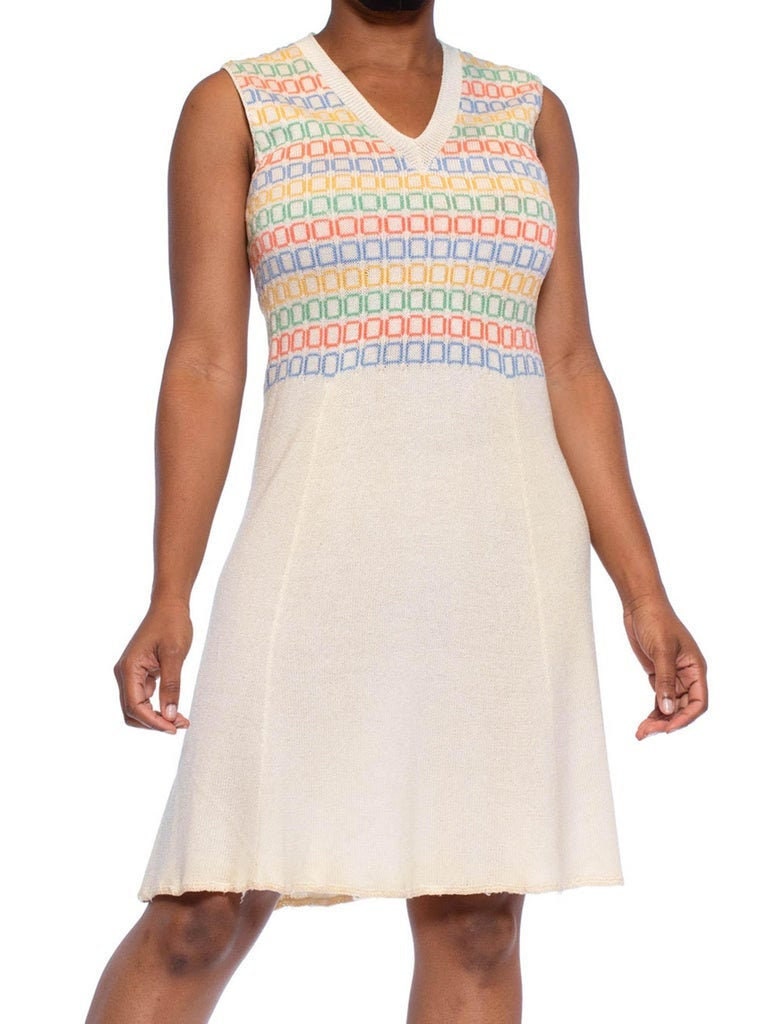 1970S St John Cream Rayon Blend Knit Mod Dress