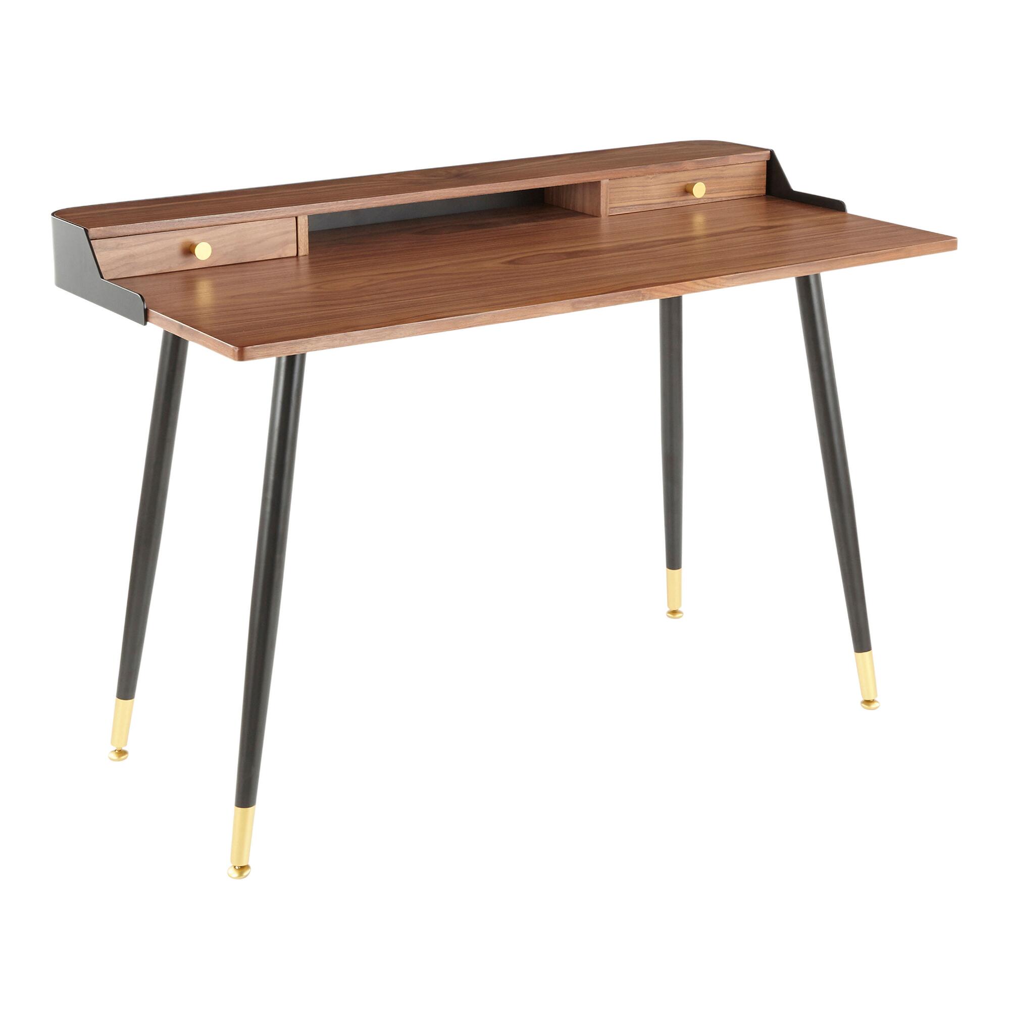 Gold and Black Walnut Wood Dominique Desk: Brown by World Market