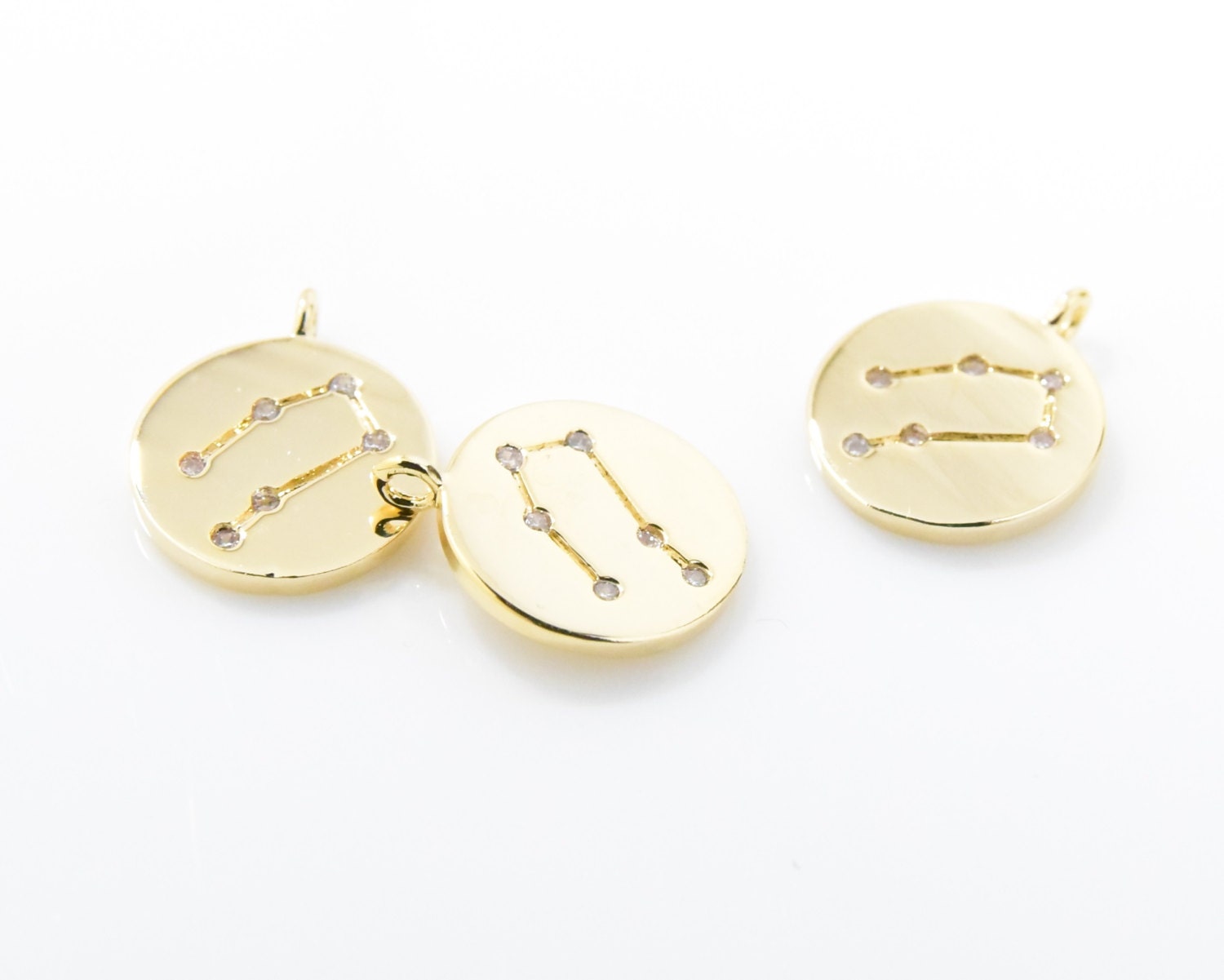 Gemini . The Twins Cubic Constellation Pendant Zodiac Sign 16K Polished Gold Plated Over Brass - 2Pcs/Ia0186-Pg