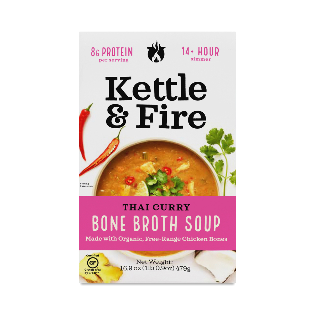 Kettle & Fire Chicken Bone Broth, Thai Curry Soup 16.9 oz carton