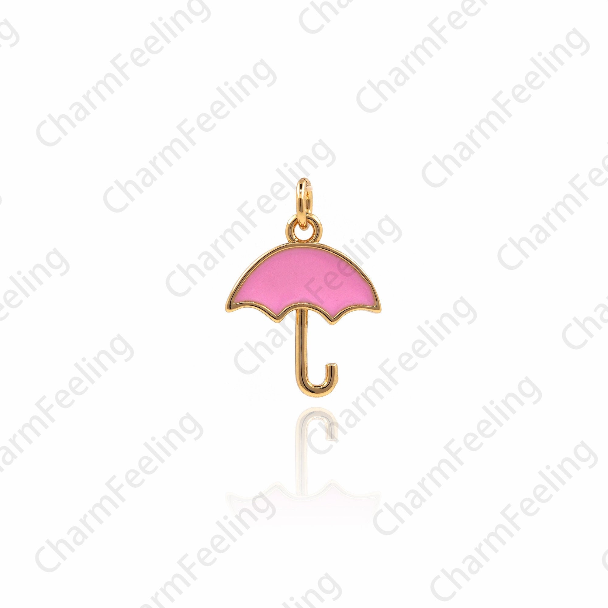 Enamel Umbrella Pendant, 18K Gold Filled Necklace, Charm, 17x12x1.5mm