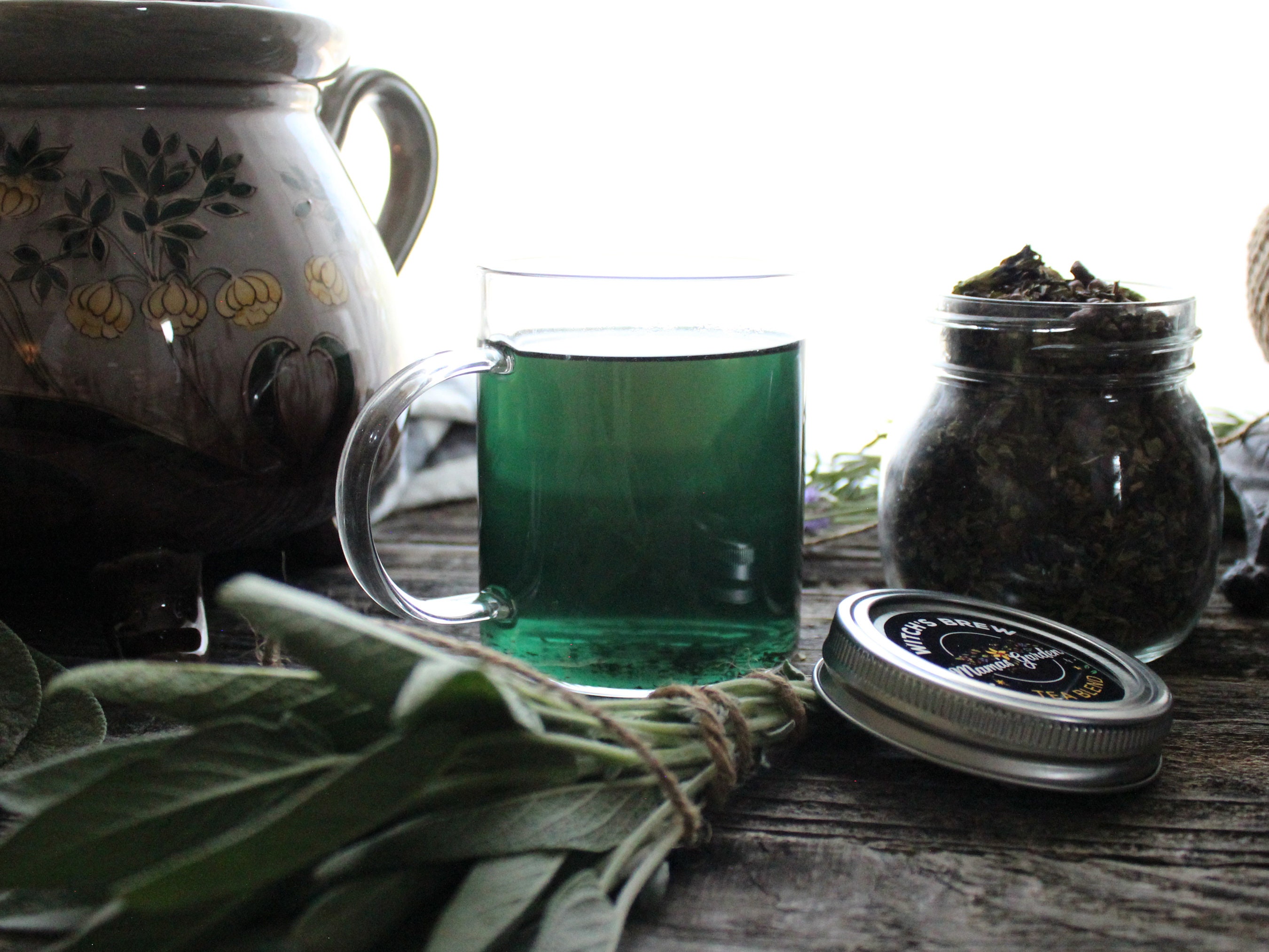 Witch's Brew Tea Blend, Halloween Loose Leaf Tea, Peppermint, Darjeeling Black Cacao Nibs, Butterfly Pea