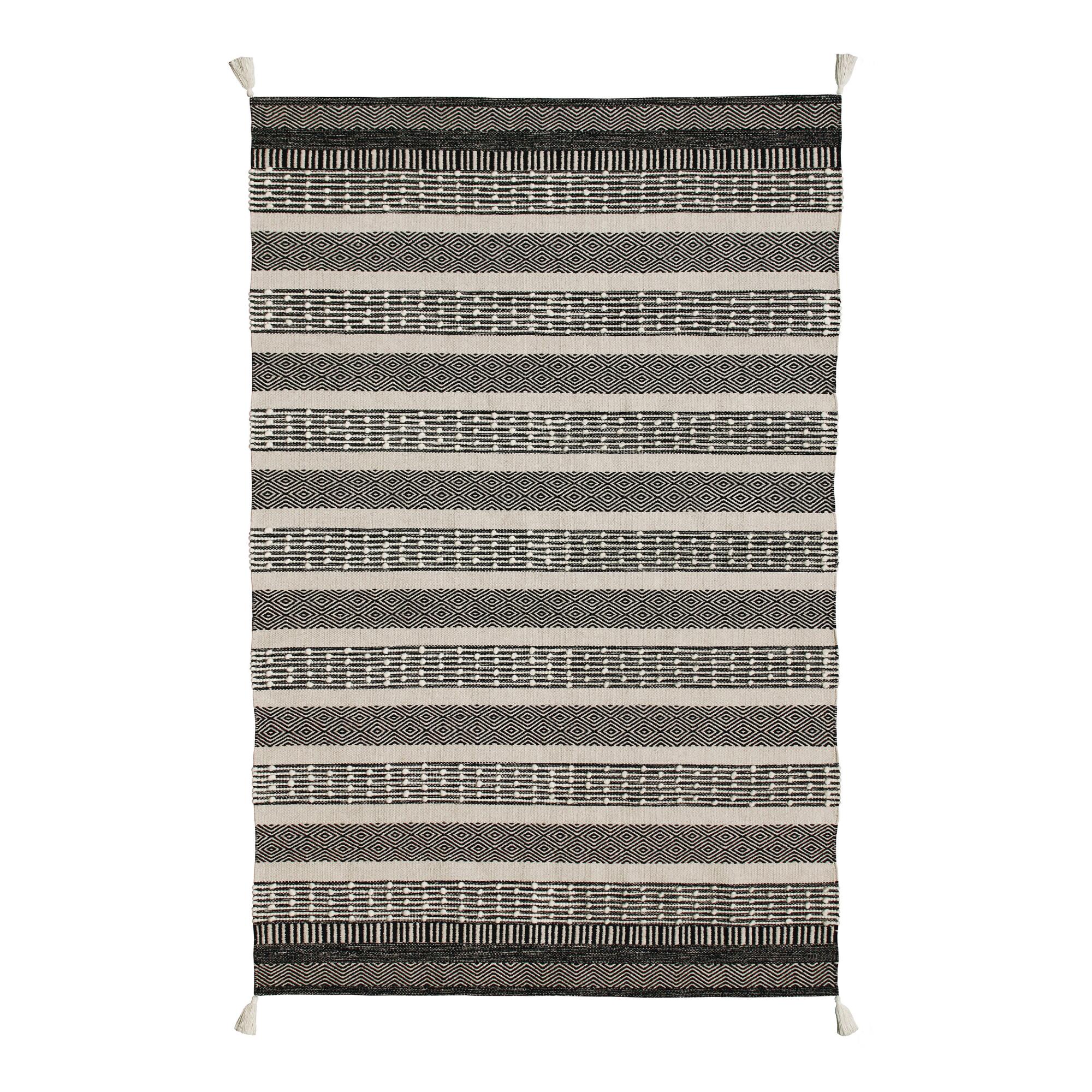 Geometric Striped Cotton and Wool Levi Area Rug: Black - 5' x 8' by World Market