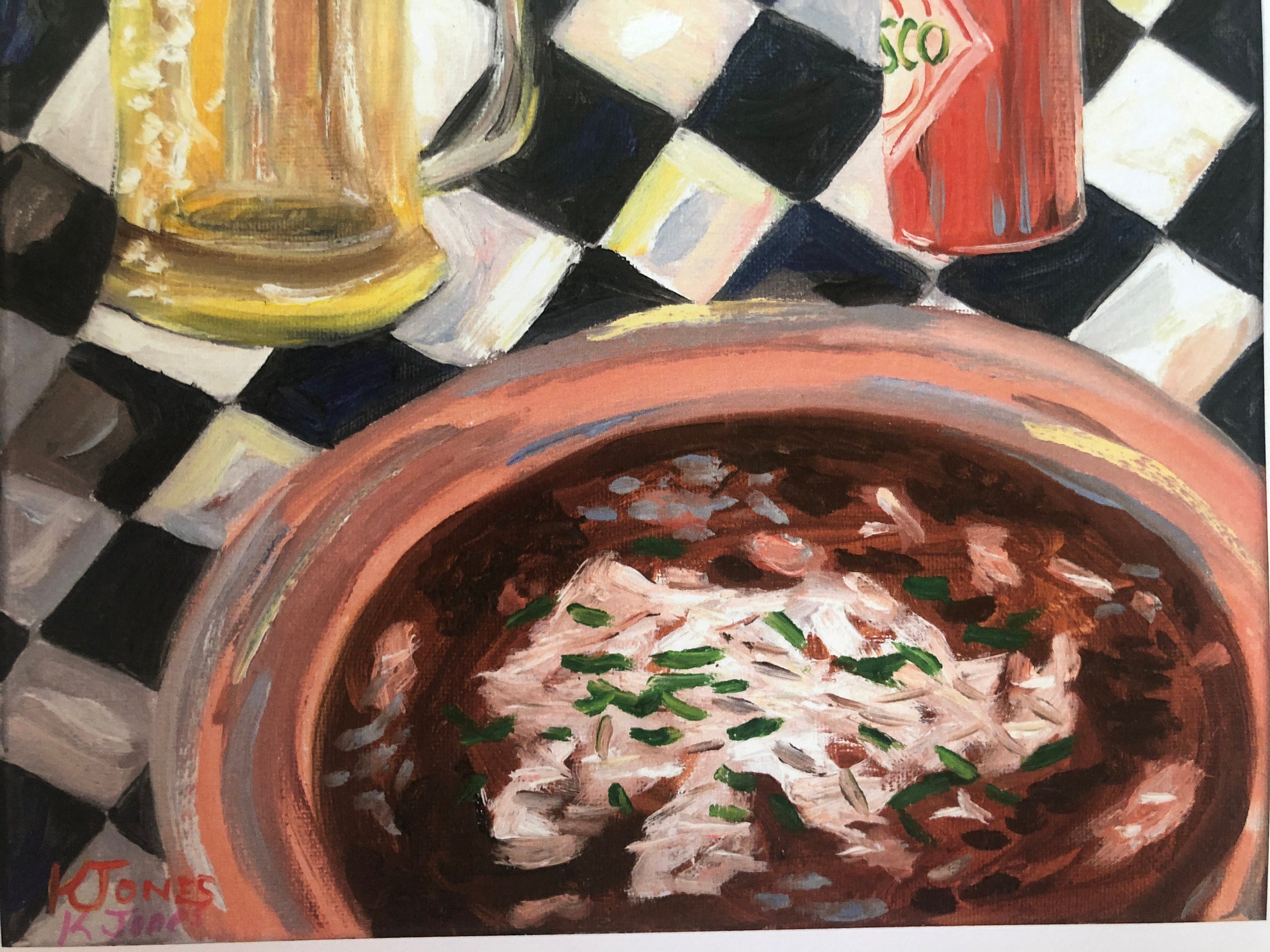 Gumbo & Beer | 8 X 10 Inch Print Of Painting Louisiana Still Life New Orleans French Quarter Art Seafood Gumbo Tabasco Beer