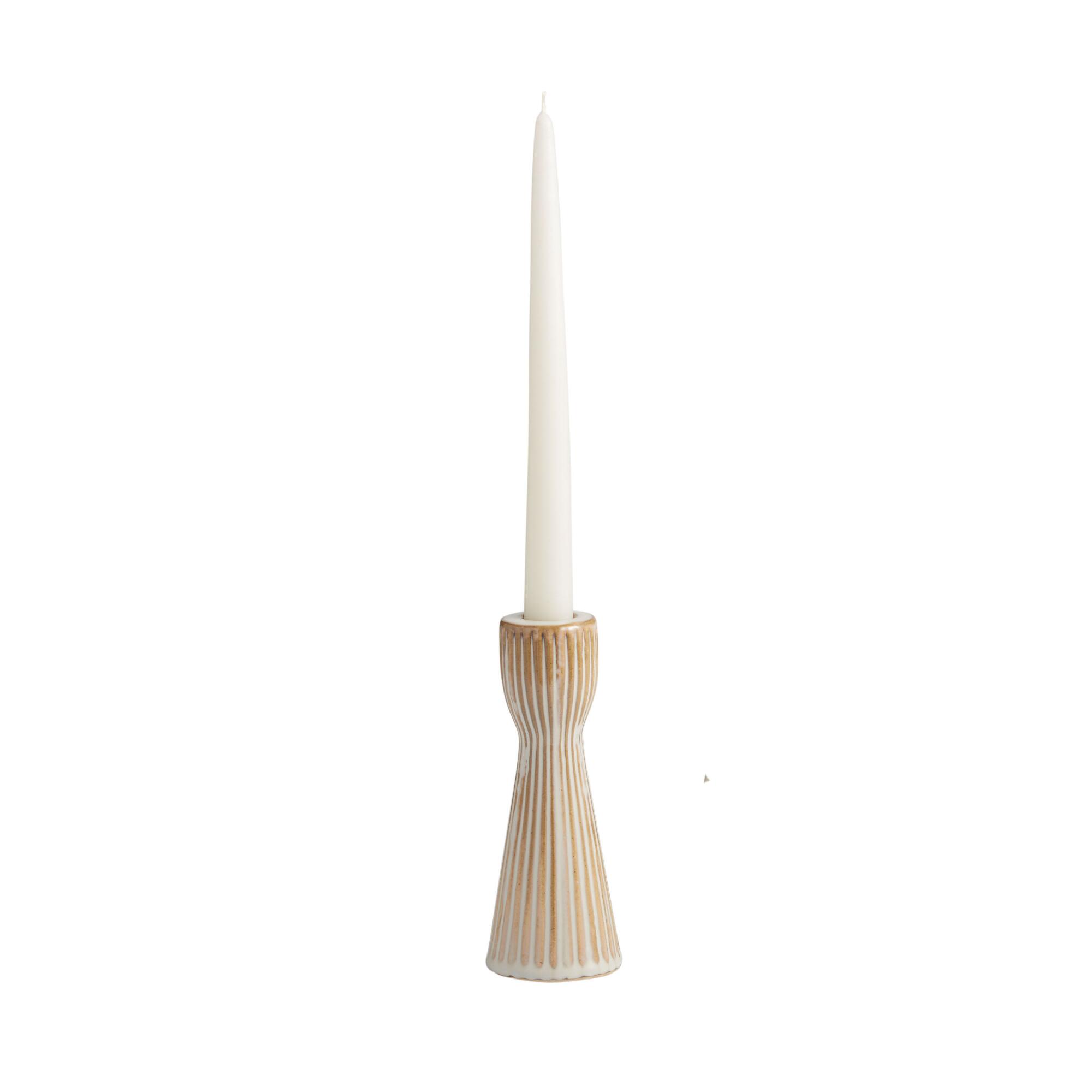 Small Ivory Ribbed Ceramic Taper Candle Holder Set of 2: White by World Market