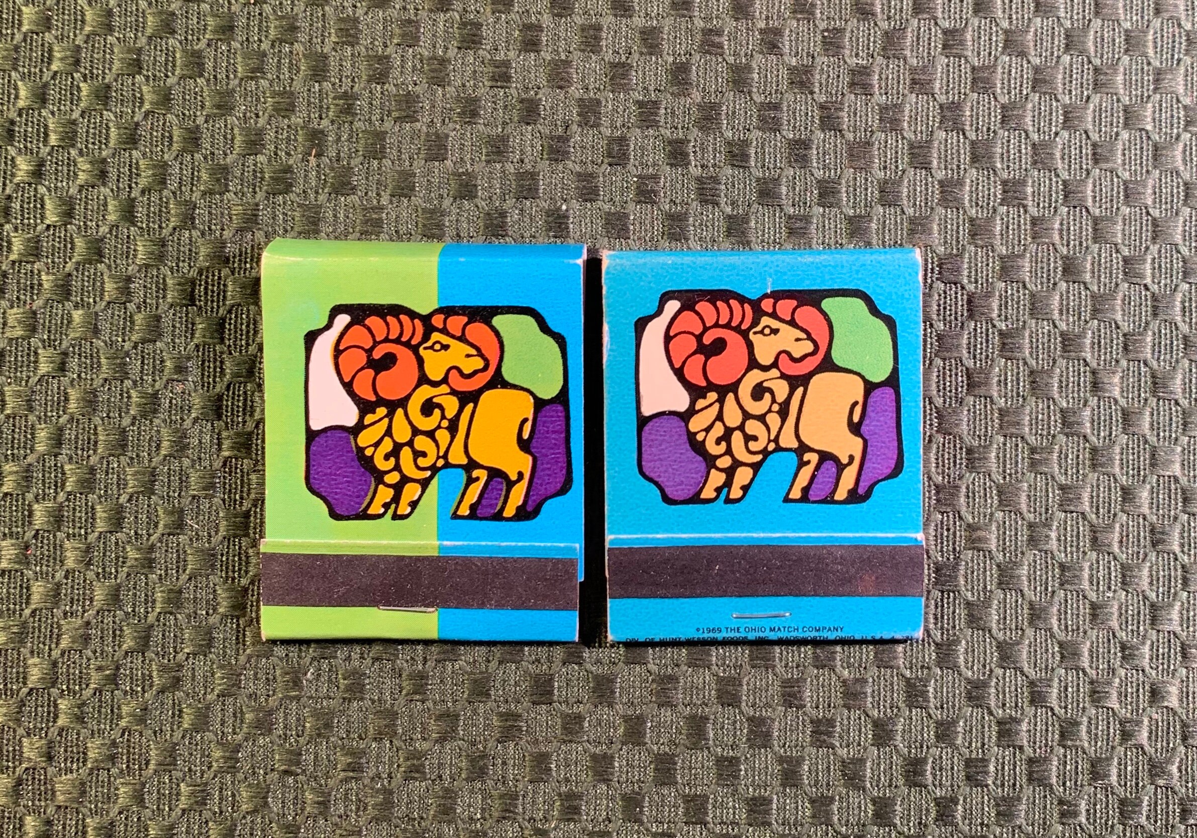 Vintage Matchbooks, Aries Ram Horoscope, Lot Of 2, Front Strike, 1969, Ohio Match Co, with All Sticks, Free Ship in Usa