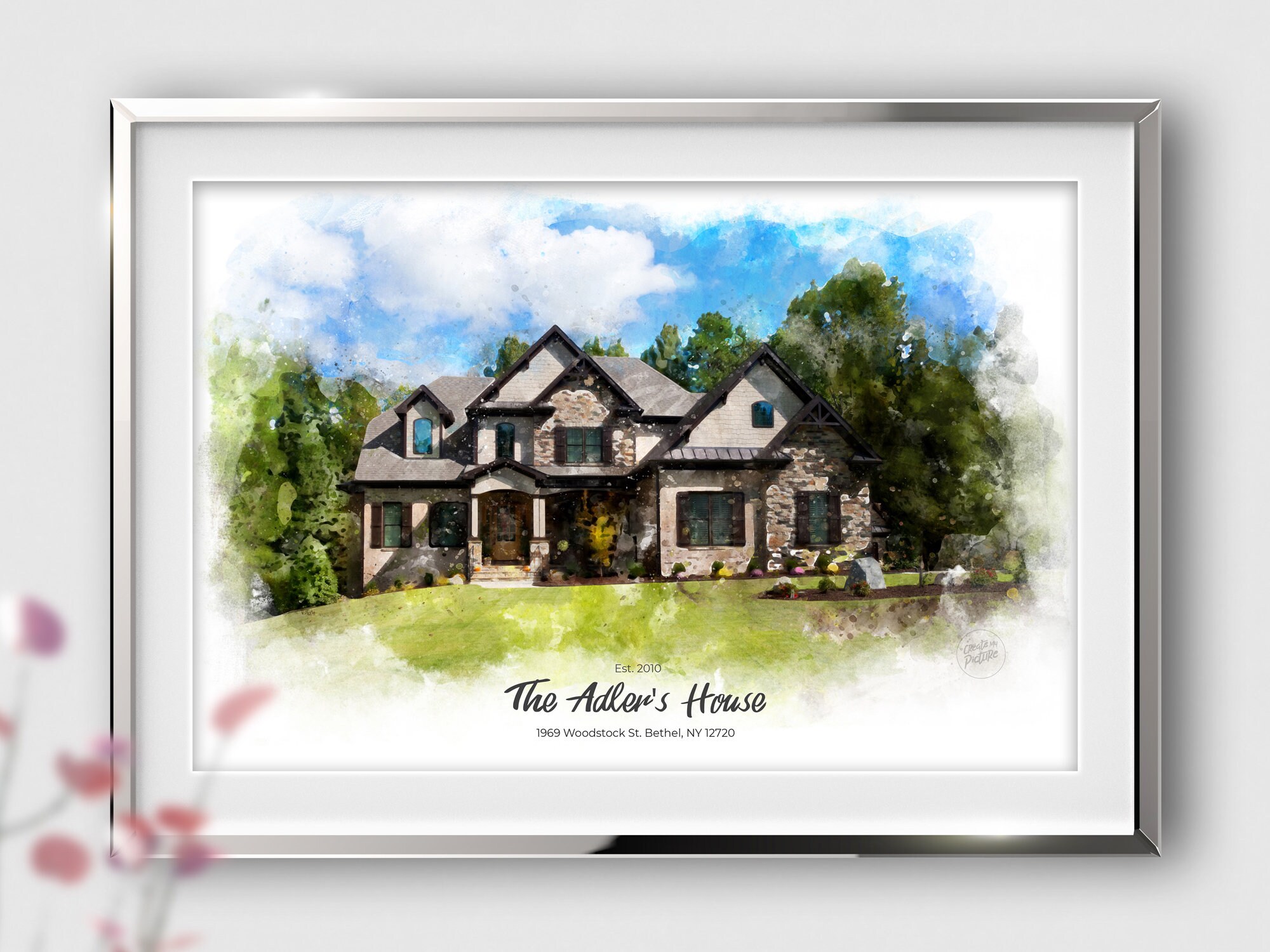 Custom Home Portrait, Family House Artwork, Watercolor New Picture, Photo