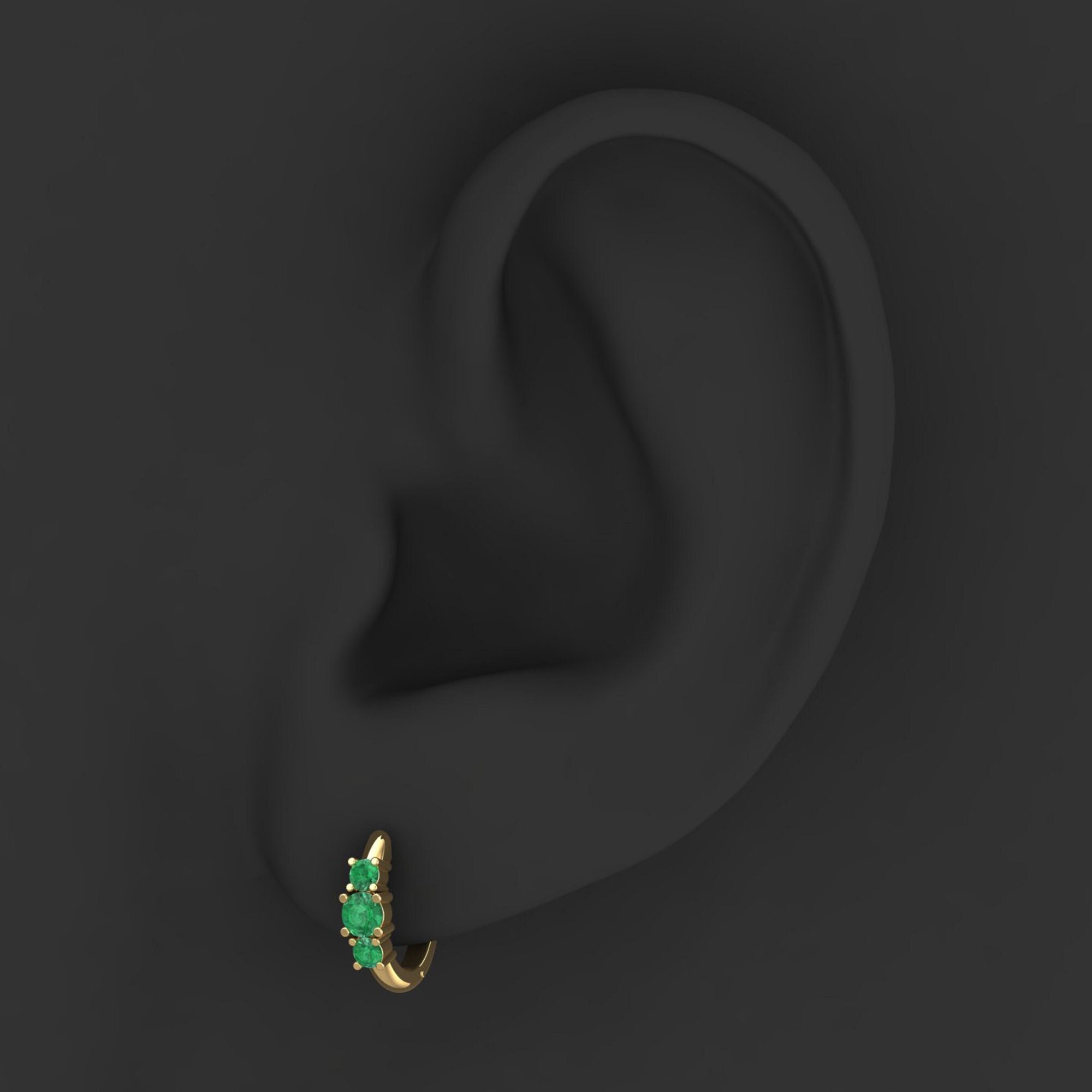 14K Emerald Huggies, Helix Piercing, Tiny Hoop Earrings, Lobe Earring, Earrings For Women