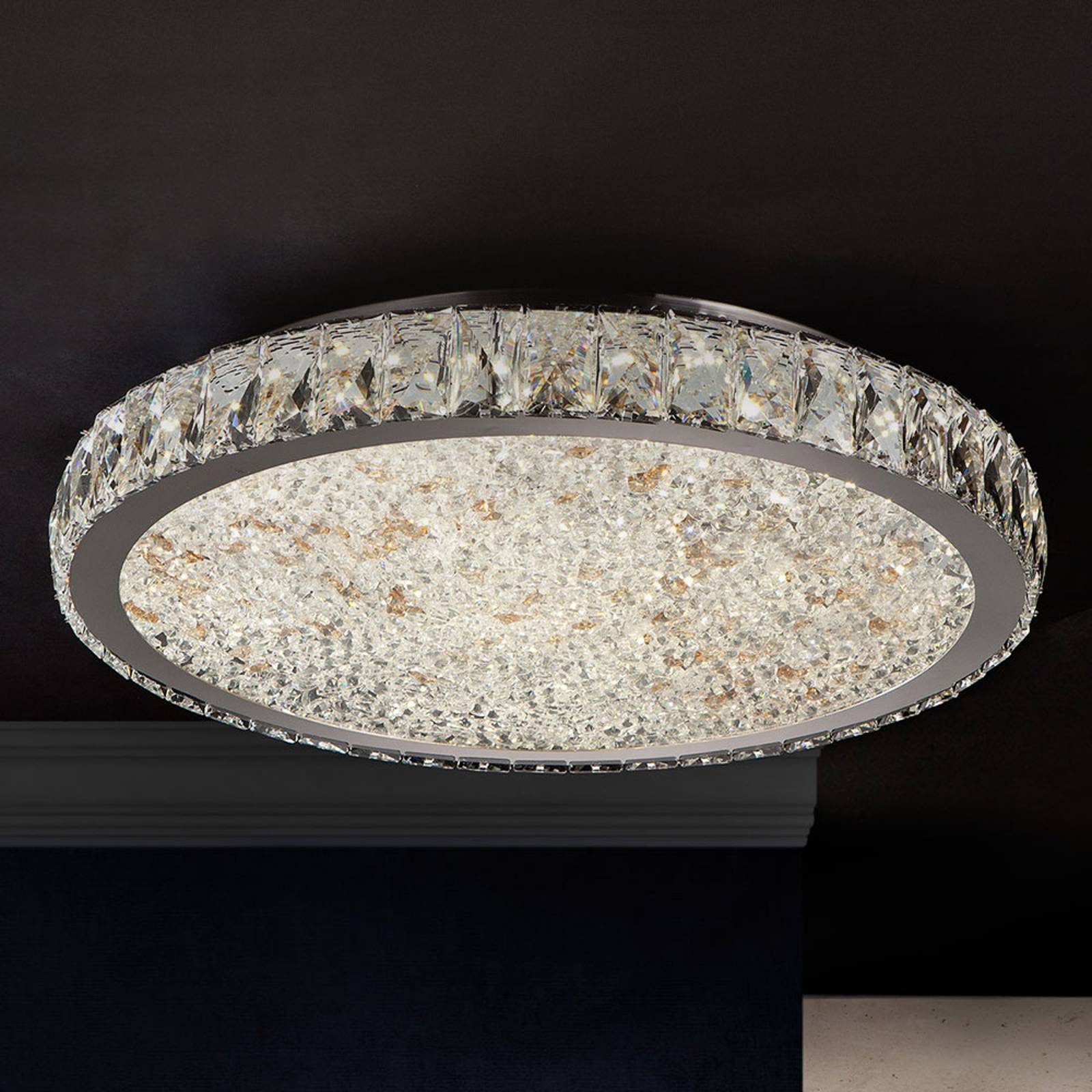 LED-kattovalaisin Dana, kristalleja, Ø 49 cm