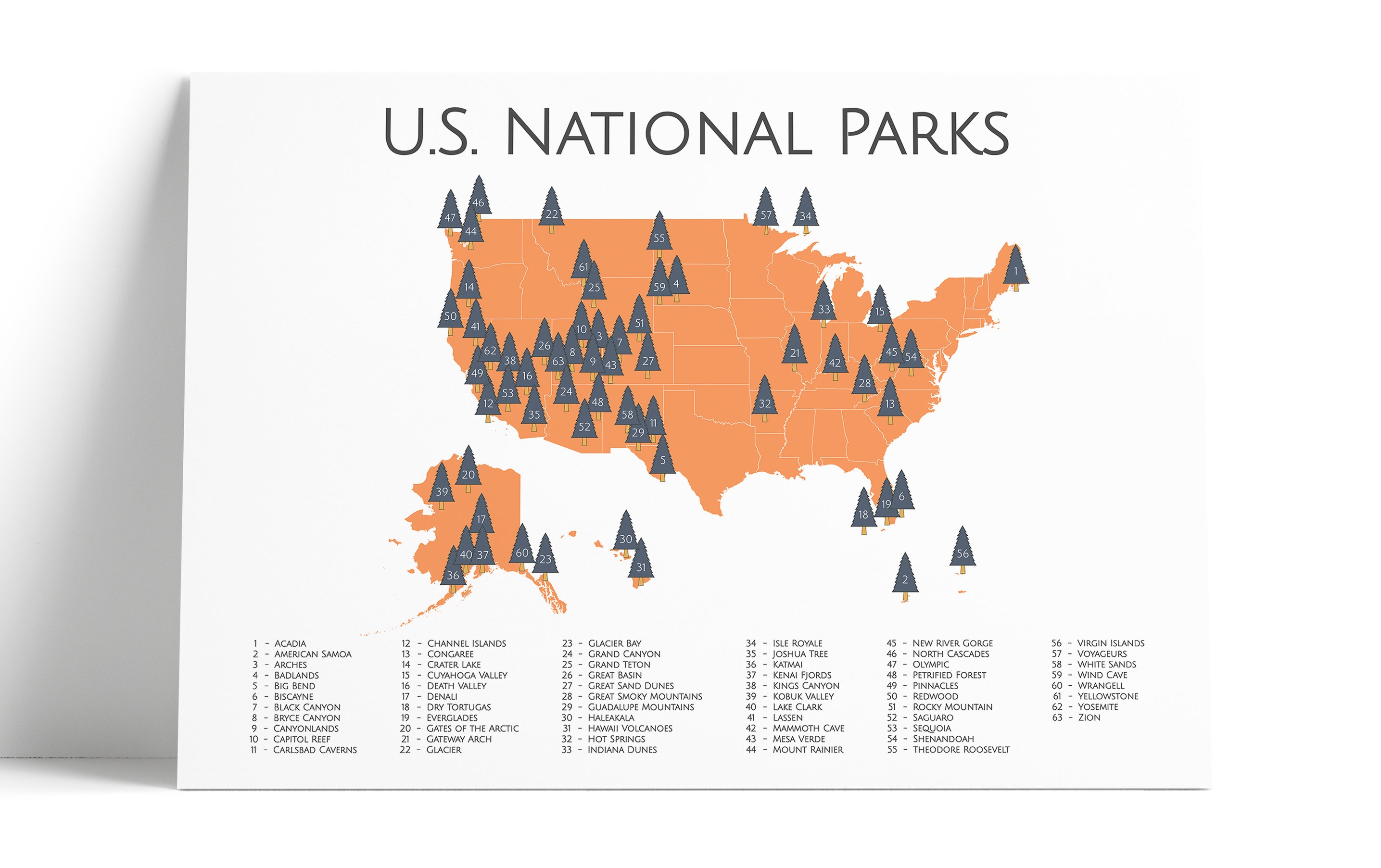 National Parks Checklist Map 63 Us | Nursery Art