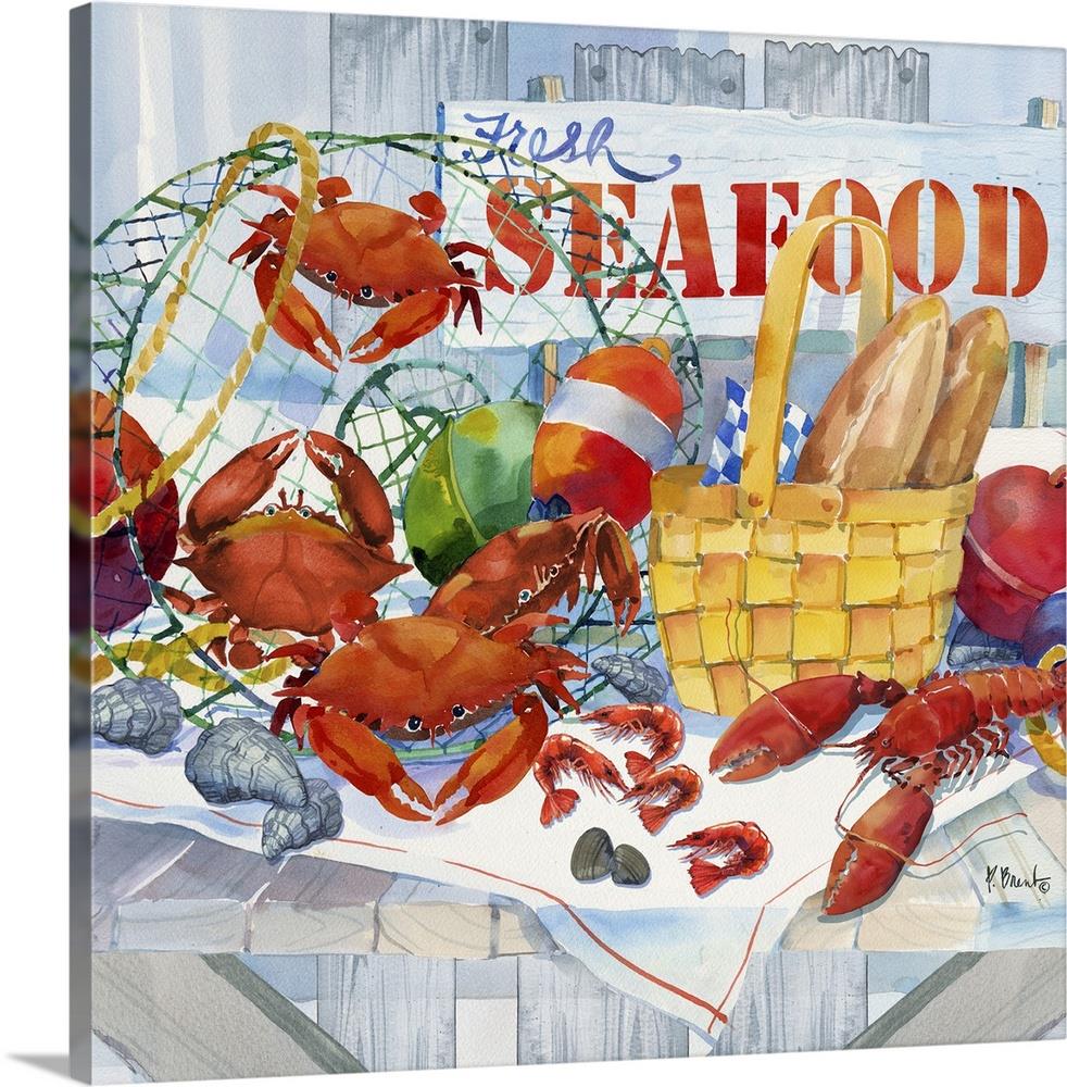 GreatBigCanvas Seafood Galore by Paul Brent Ca 36-in H x 36-in W Abstract Print on Canvas | 2384527-24-36X36