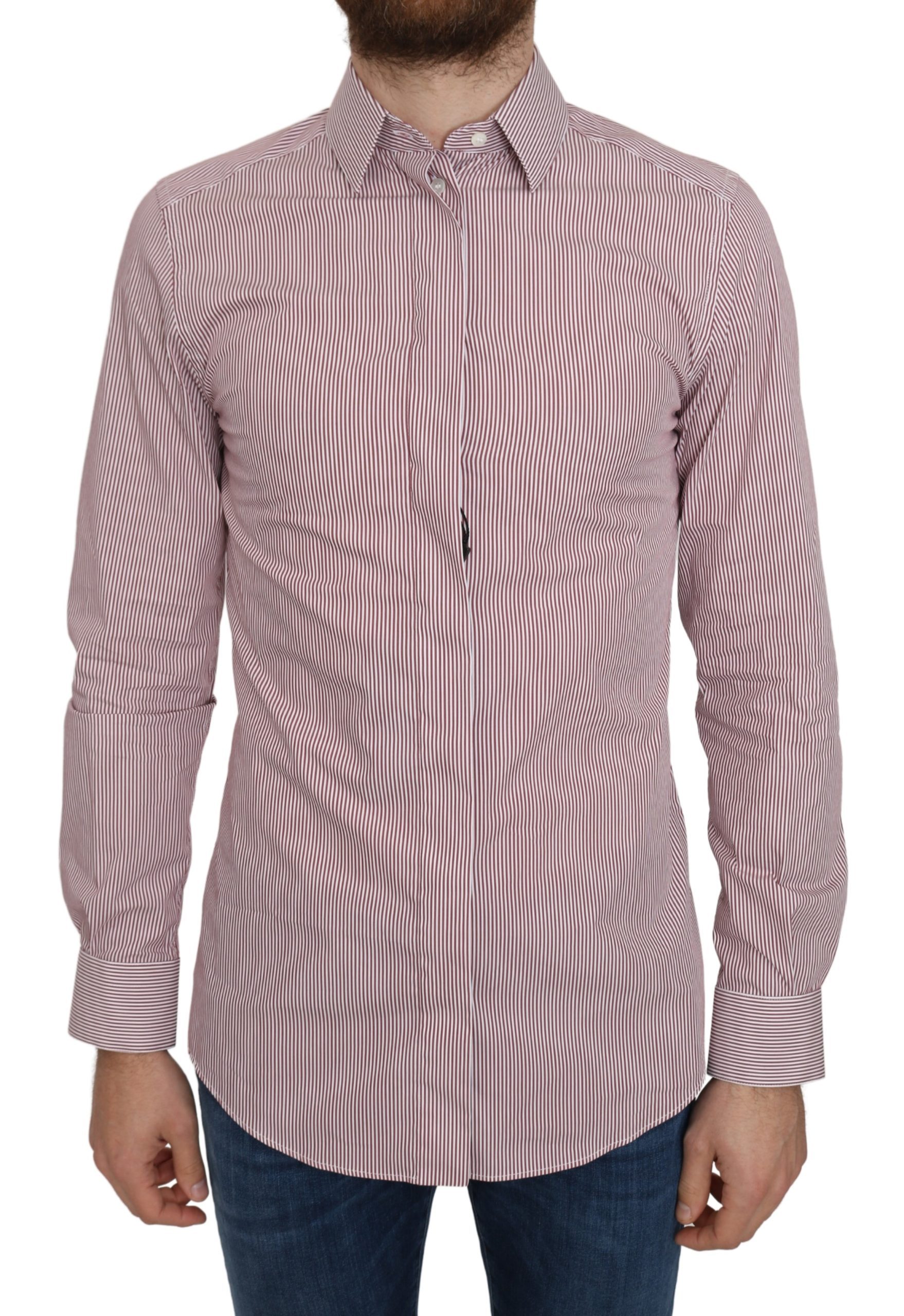 Dolce & Gabbana Men's Striped Dress Cotton Silk Shirt Red TSH5014 - IT40 | M