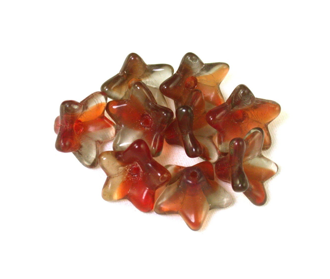 Orange Red Gray Transparent Blend 13mm Five Pointed Cup Flowers. Set Of 10 Or 20