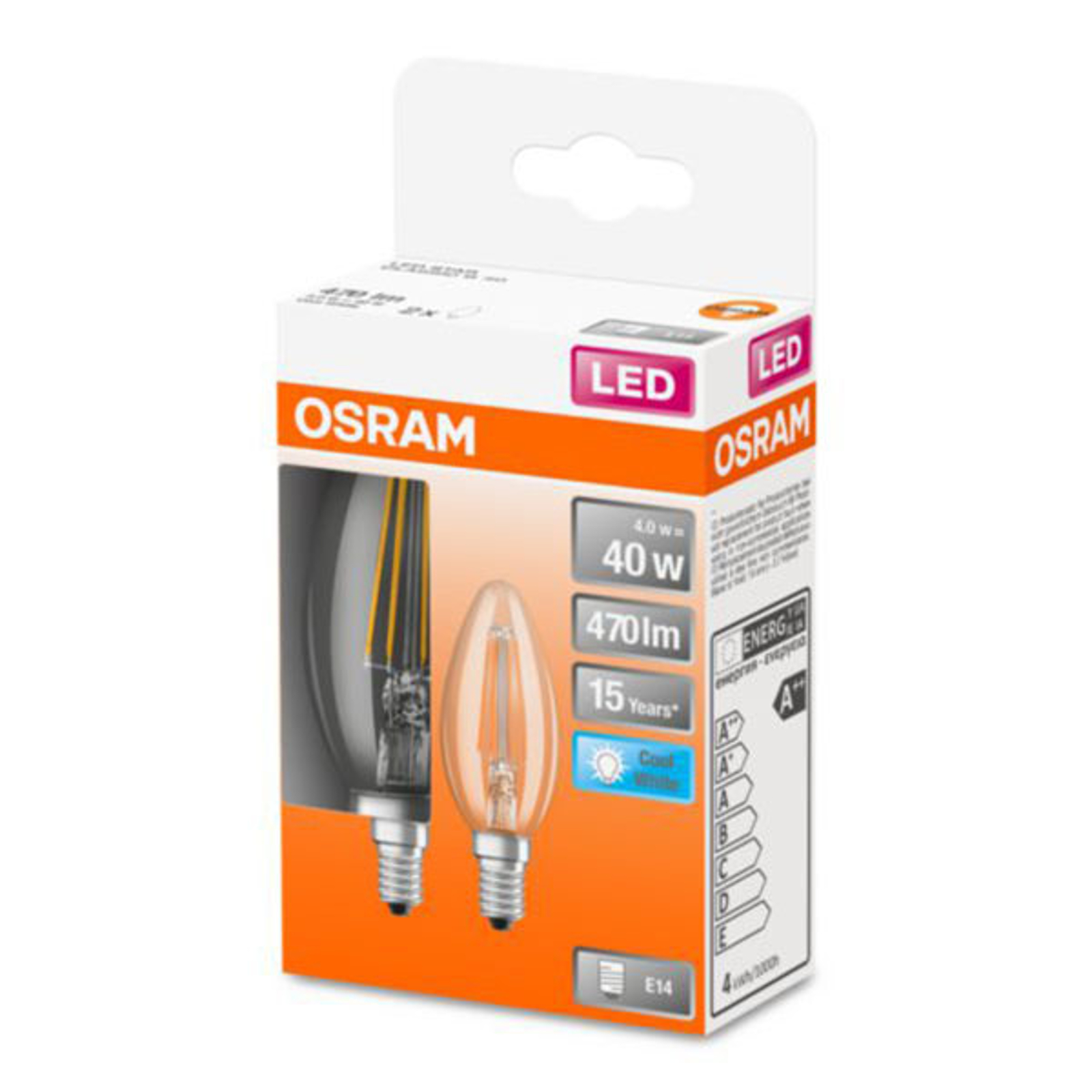 OSRAM Classic B -LED-lamppu E14 4W 4 000 K 2 kpl