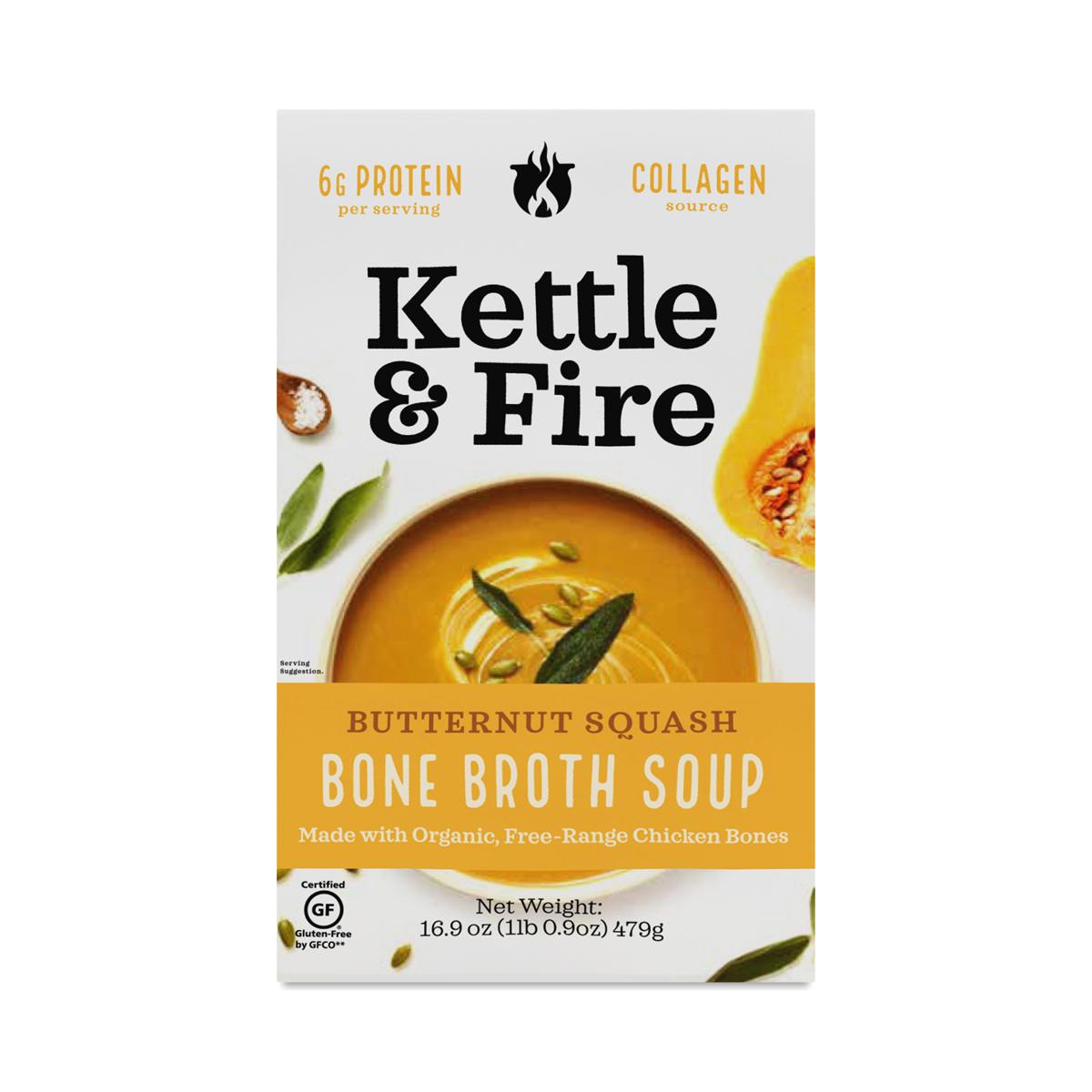 Kettle & Fire Butternut Squash Soup with Chicken Bone Broth 16.9 oz carton