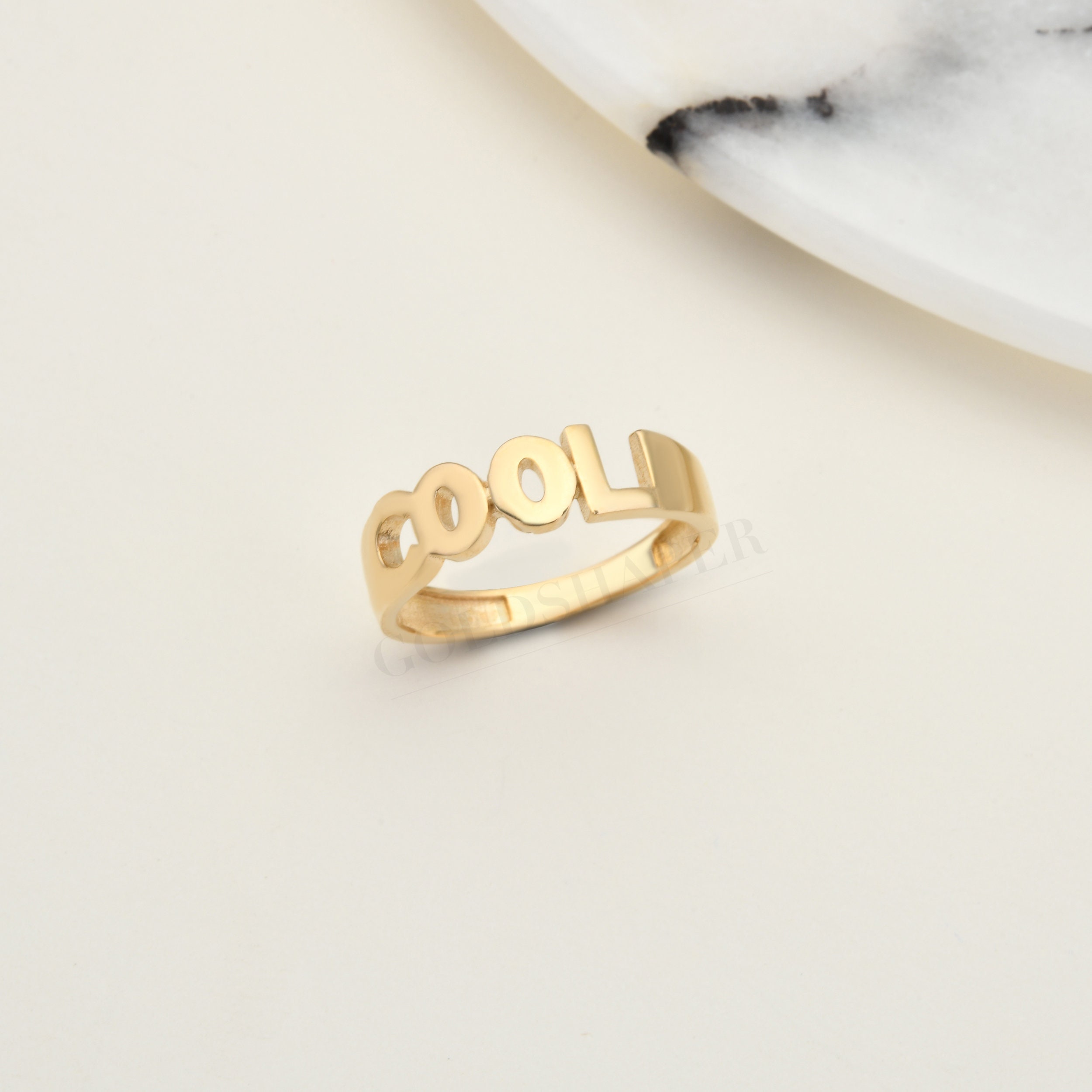 Cool Ring, 14K Solid Gold, Name Letter Birthday Gift, Christmas Valentine's Day Gift
