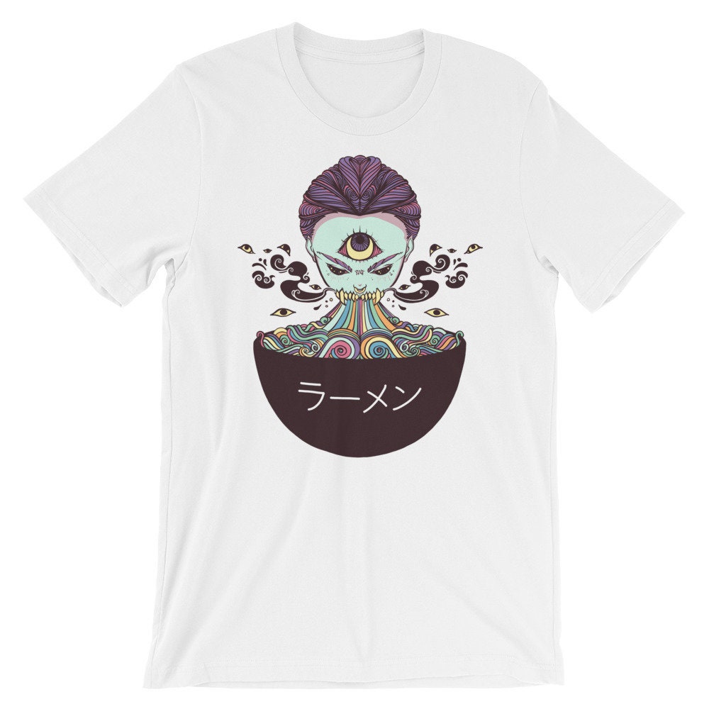 Anime Ramen Noodle Monster Girl Graphic Tee, Japanese Street Fashion T-Shirt