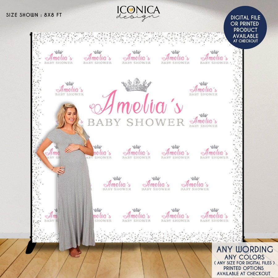 Virtual Baby Shower Royal Princess Backdrop, Pink & Silver Shower, Party Printed Or Printable