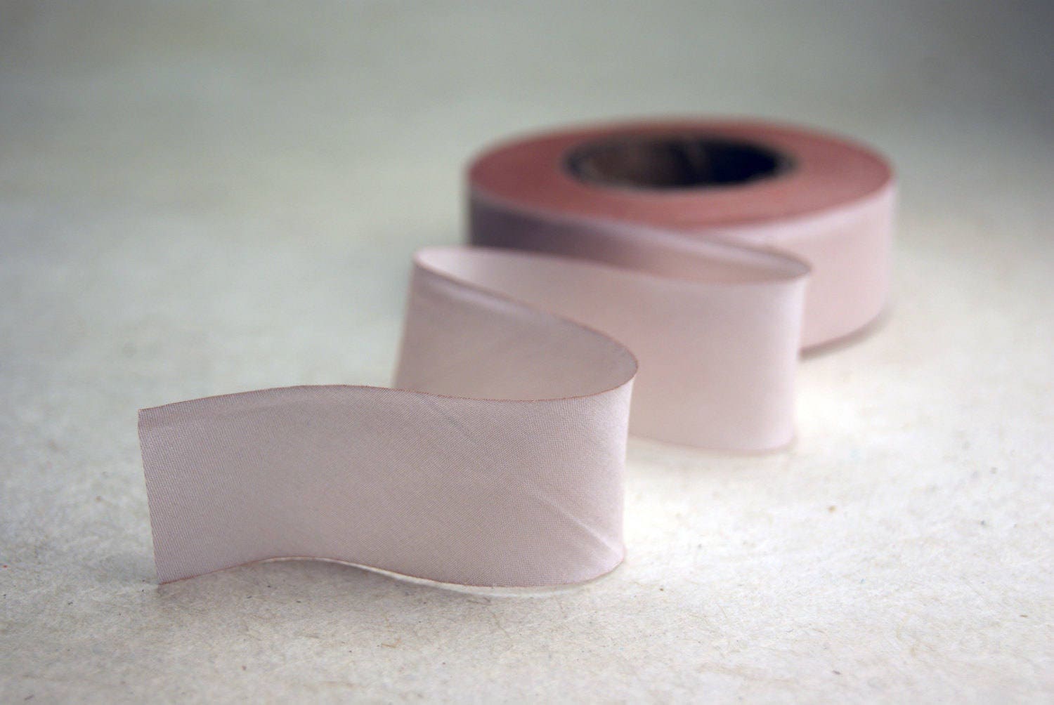 Hand Dyed Silk Ribbon 12mm 1/2 Inch Blend 502 3 Yard Bias Cut Pale Pink Blush