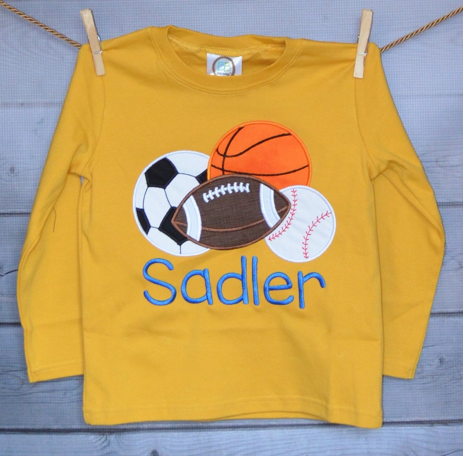 Personalized Sport Balls Football Basketball Baseball Soccer Monogram Applique Shirt Or Bodysuit Boy Girl