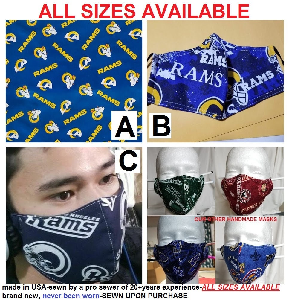 La Rams Face Mask Los Angeles Breathable 2 3 4 Layers - Nose Wire Adjustable Usa Small M Large Xl Child Adult Kids Men Women