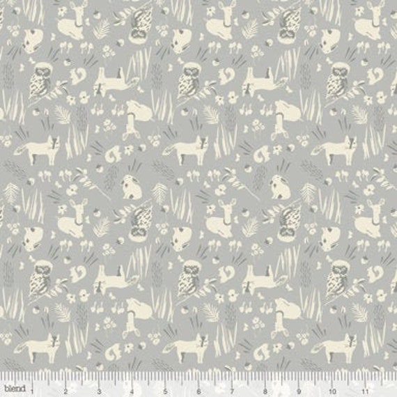Forest Friends Enchanted Blend Gray Cotton Fabric By Elizabeth Grubaugh The Half Yard/ Full Yard