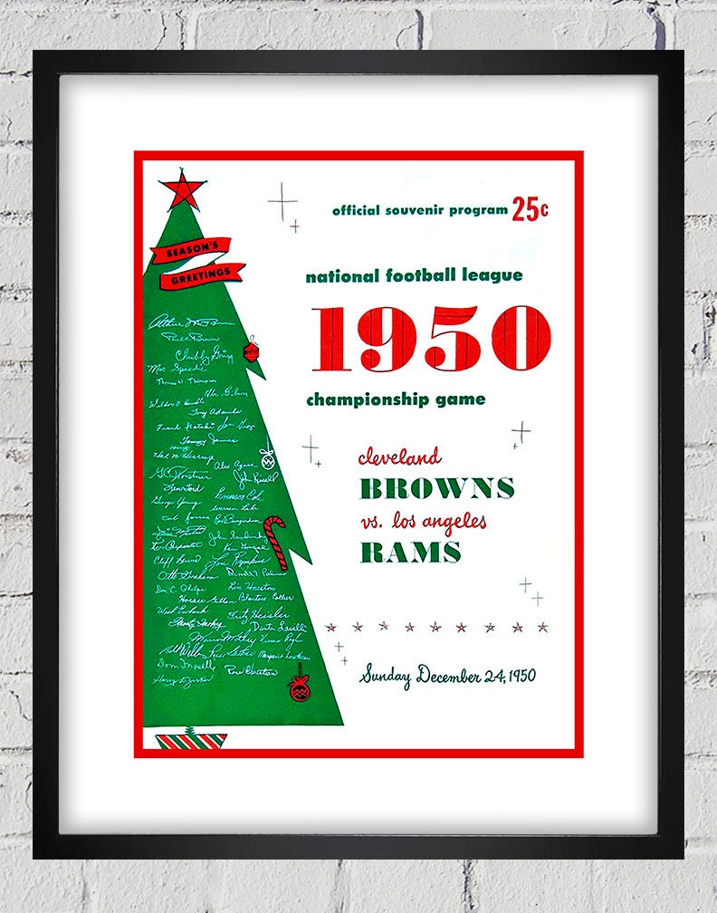 1950 Vintage Los Angeles Rams - Cleveland Browns Football Program Cover Digital Reproduction Print Or Matted Framed
