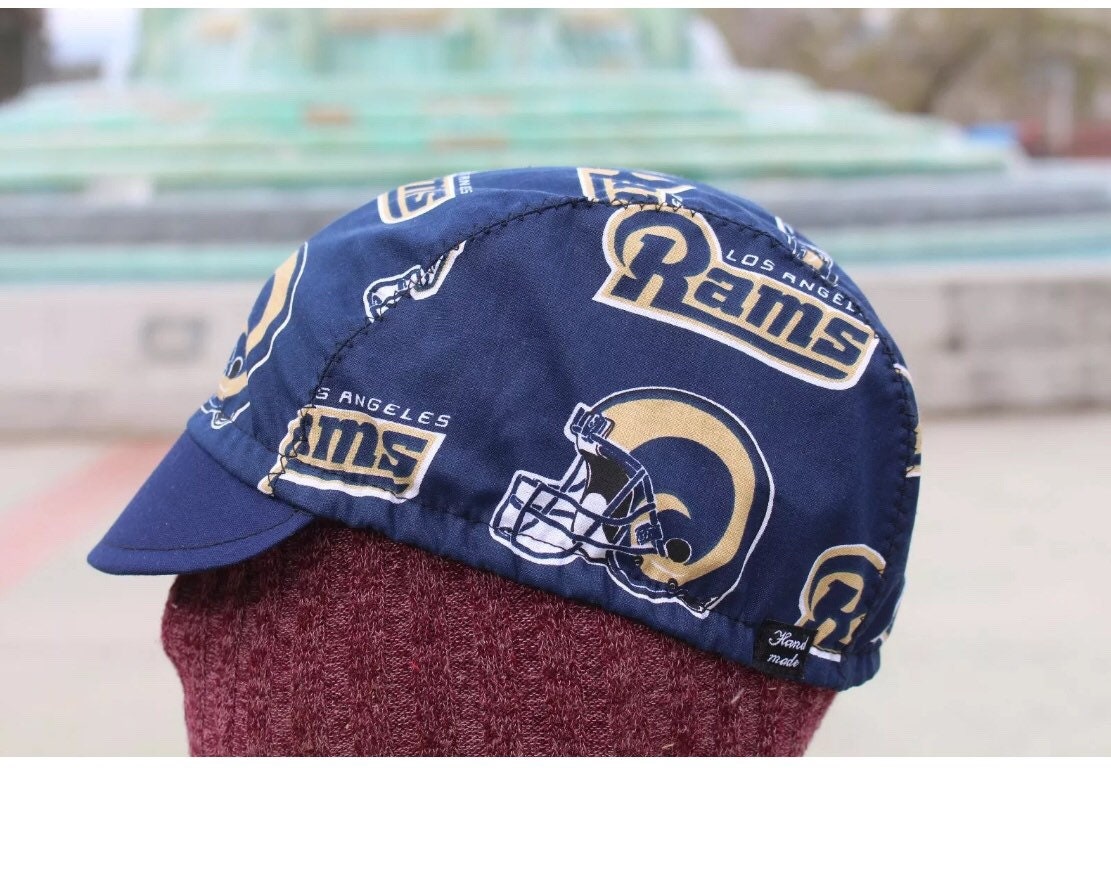 Cycling Cap Cotton Print La Rams Color White 100 % Handmade in Usa Large Medium Small