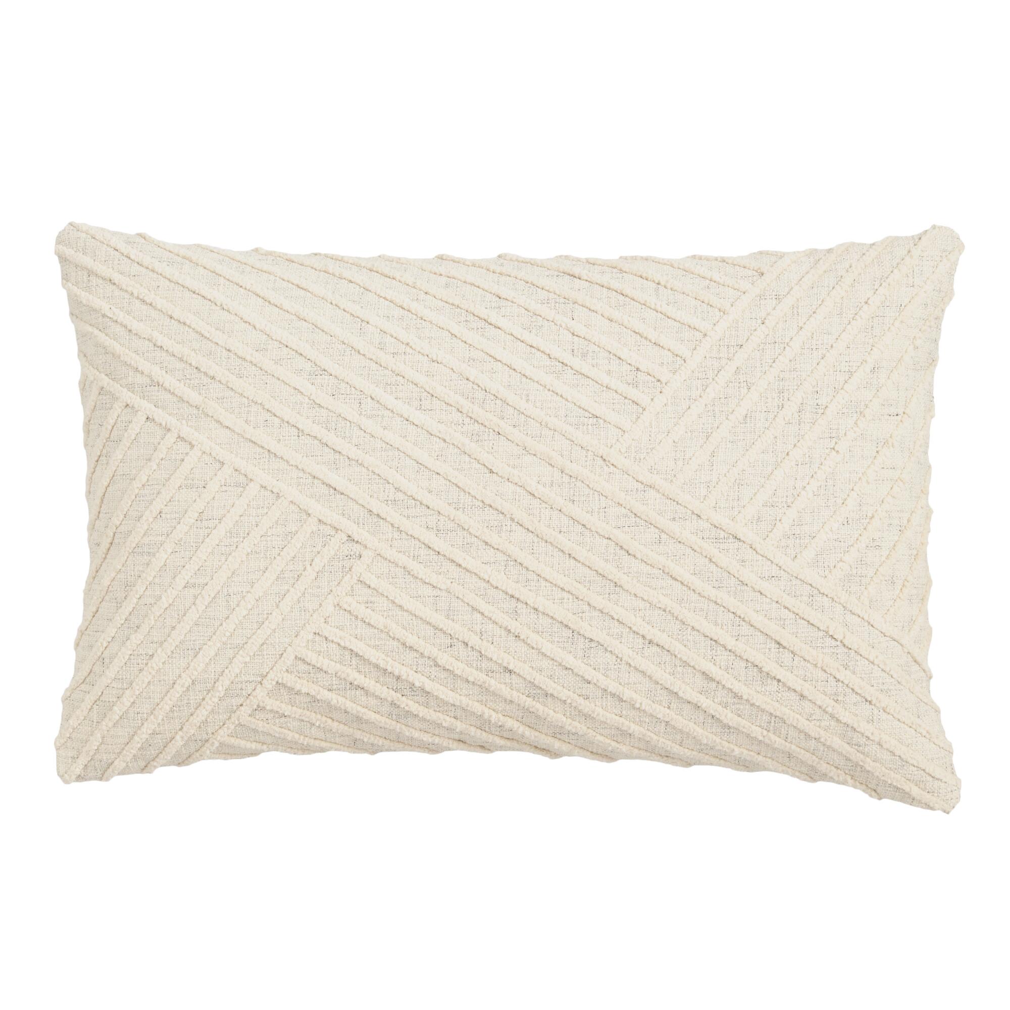 Oversized Ivory Angled Stripe Lumbar Pillow: White - Cotton by World Market