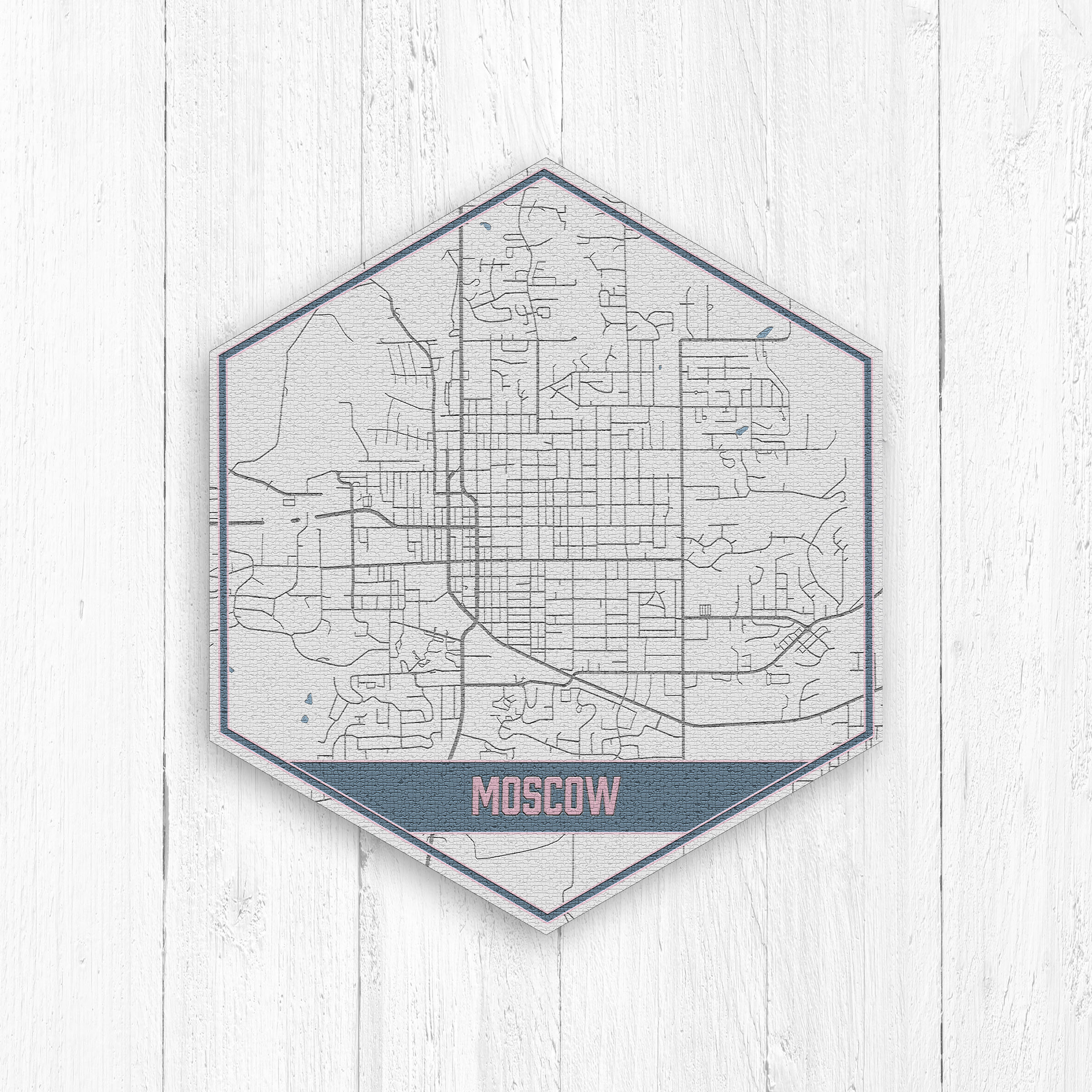 Moscow Idaho Street Map, Hexagon, Gray & Blue Map Print, Idaho, Hexagon Canvas