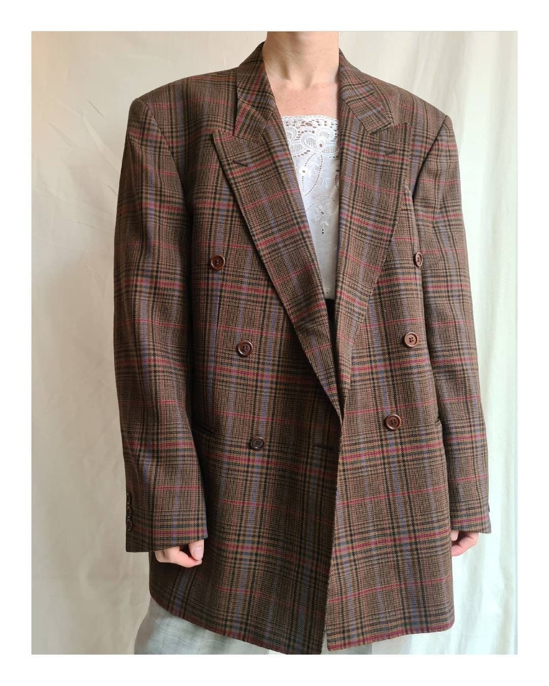 Vintage Wool Blend Oversized Unisex Blazer Jacket M L