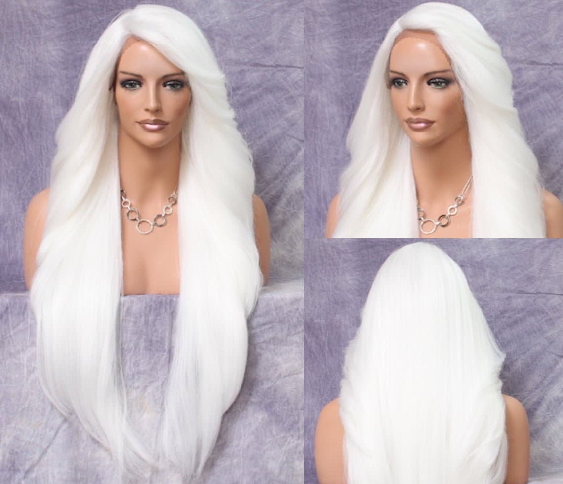 Snow White Luscious Human Hair Blend Full Lace Front Wig With Feathered Sides Long Swept Bangs & Natural Side Parting Cancer Alopecia