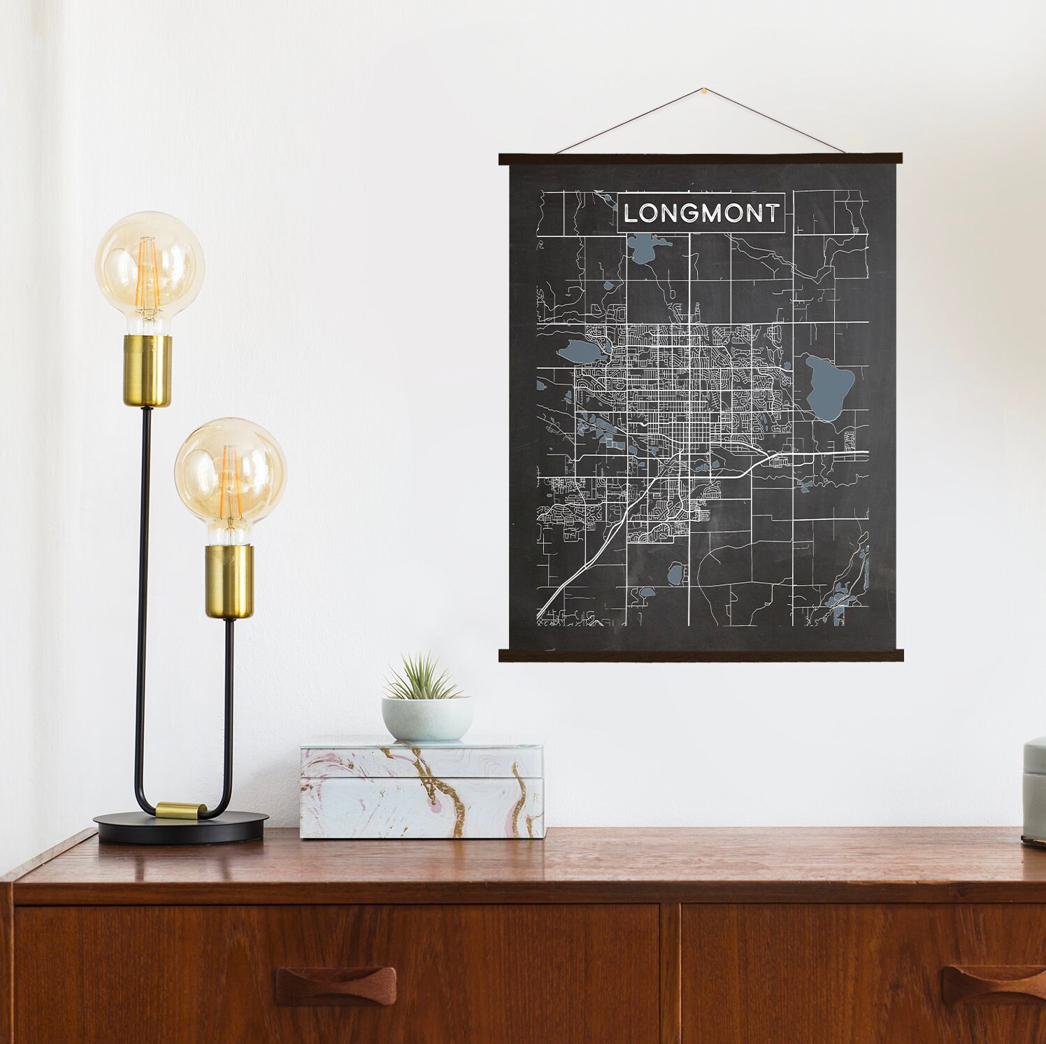 Longmont Colorado Charcoal Street Map | Hanging Canvas Of Printed Marketplace