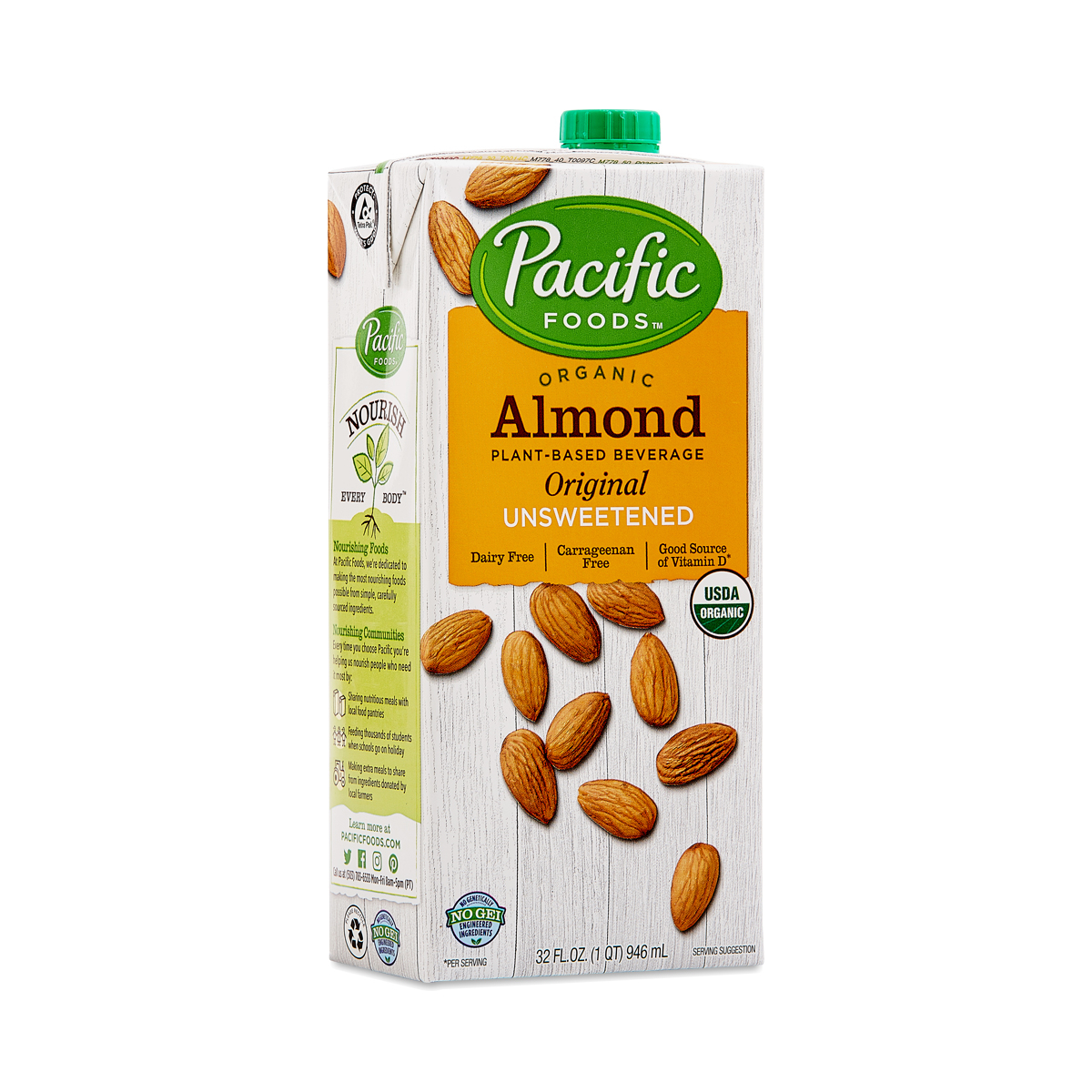Pacific Foods Organic Almond Beverage, Unsweetened Original 32 fl oz carton