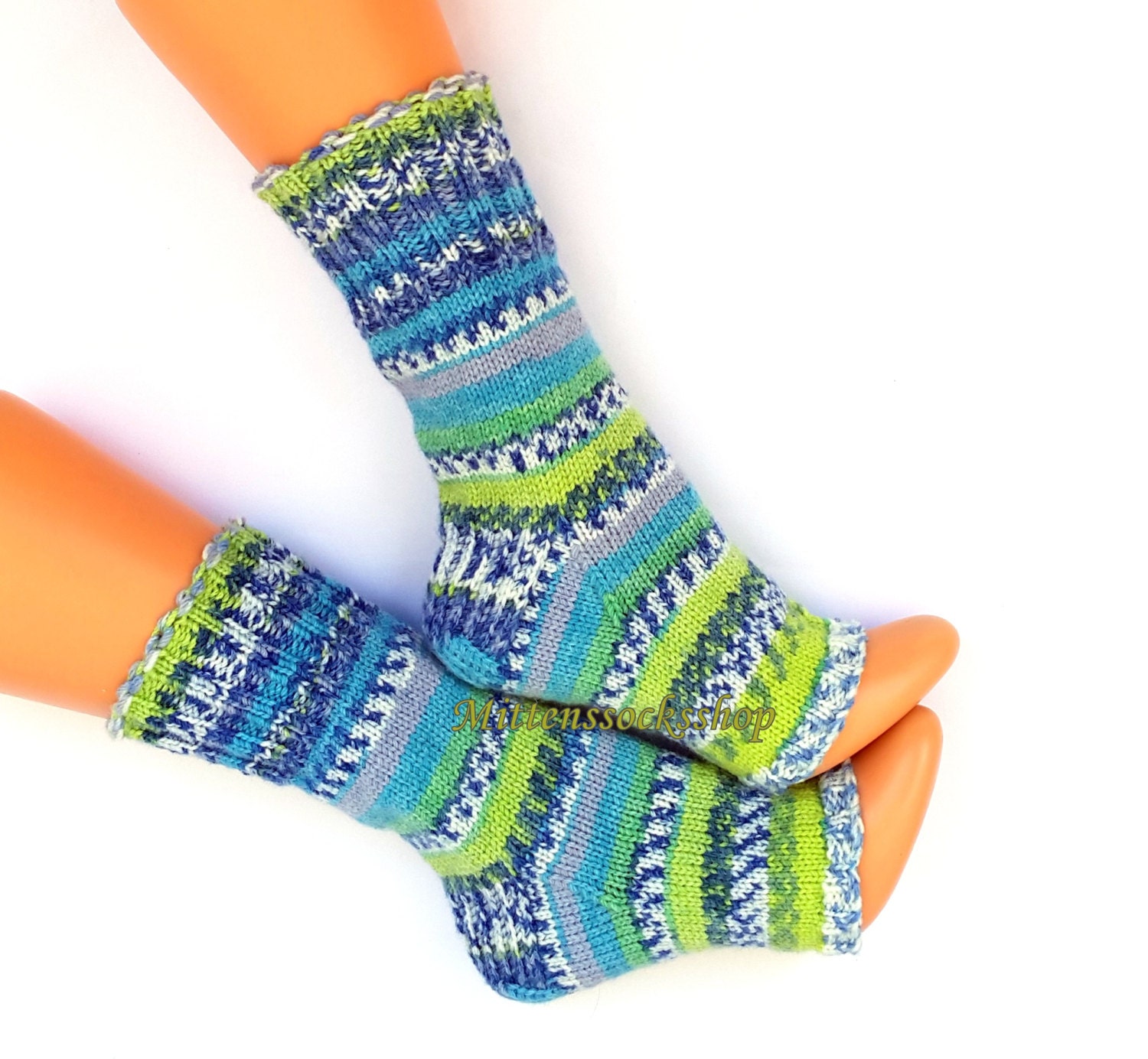 Blue Green Yellow Knitted Yoga Socks With Heel Hand Dance Summer Pilates Leg Warmers Pedicure Spa