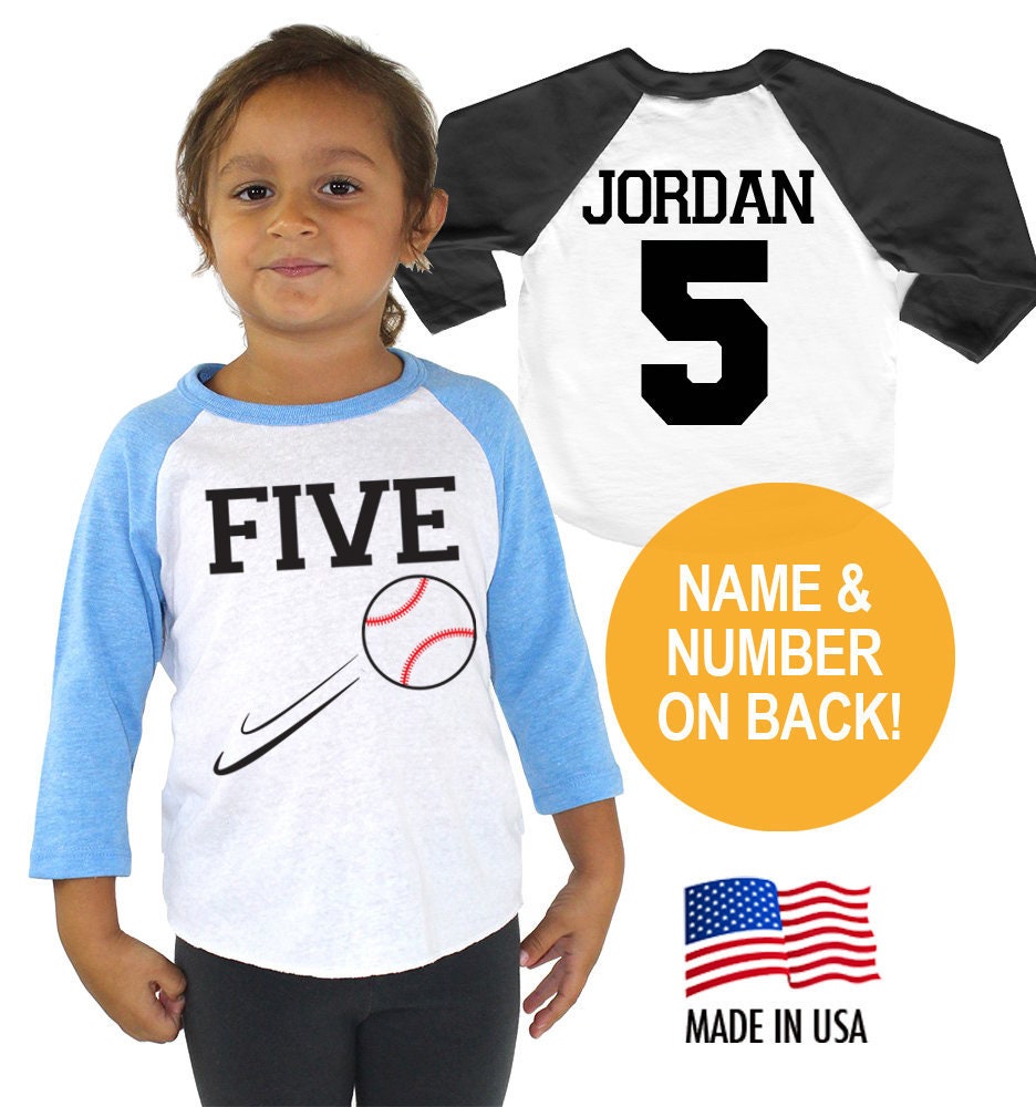 5Th Birthday Baseball 5 Five Tri-Blend Raglan Shirt - Personalized Name & Number On Back Toddler Sizes Twins