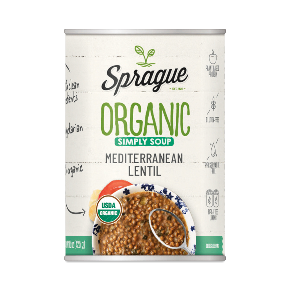 Sprague Organic Mediterranean Lentil Soup 15 oz can