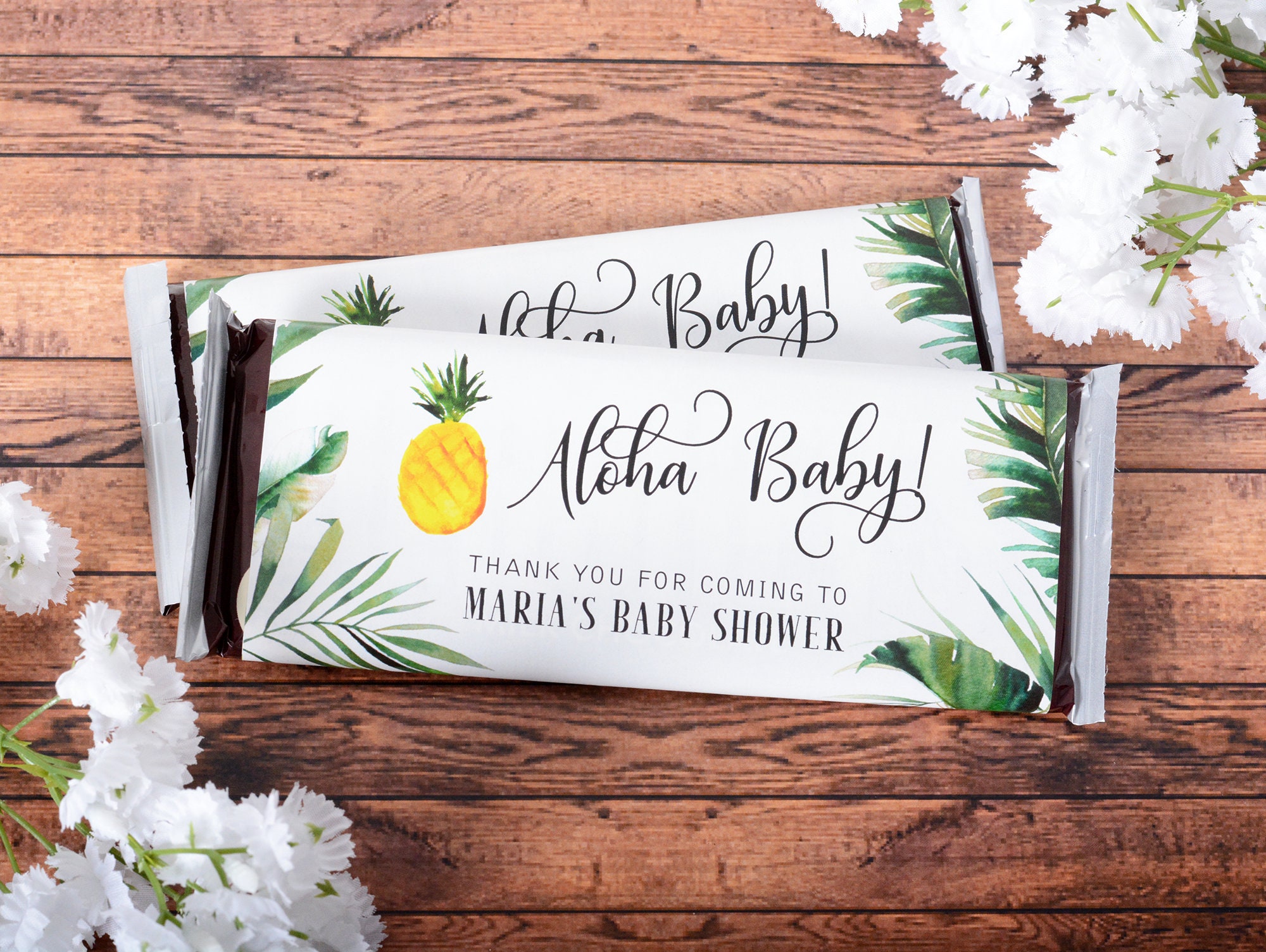 Tropical Candy Bar Wrappers, 25 Baby Shower Chocolate Wraps, Stickers #bsihb-55