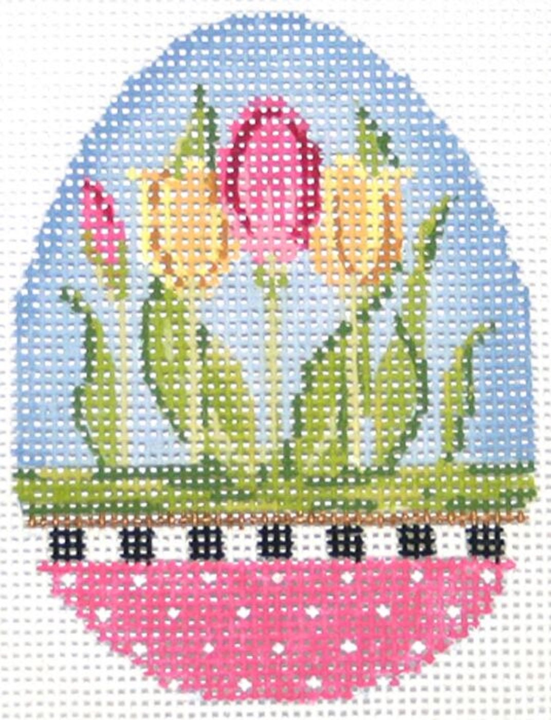 Needlepoint Handpainted Kelly Clark Easter Egg Tulip Garden 3x3 -Free Us Shipping