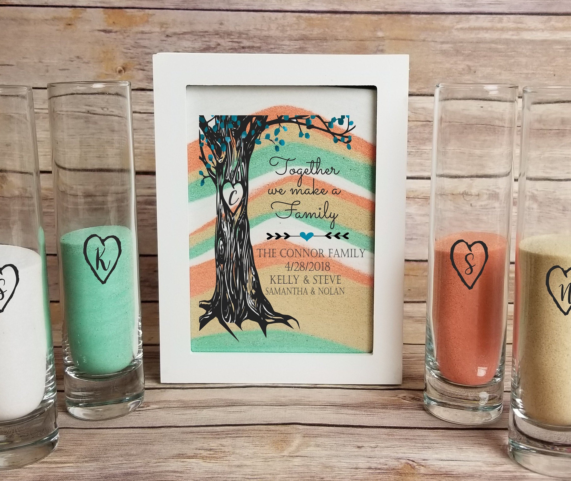 Blended Family Wedding Sand Ceremony Shadow Box Set, Unity Candle Alternative, Together We Make A Family, Frame And