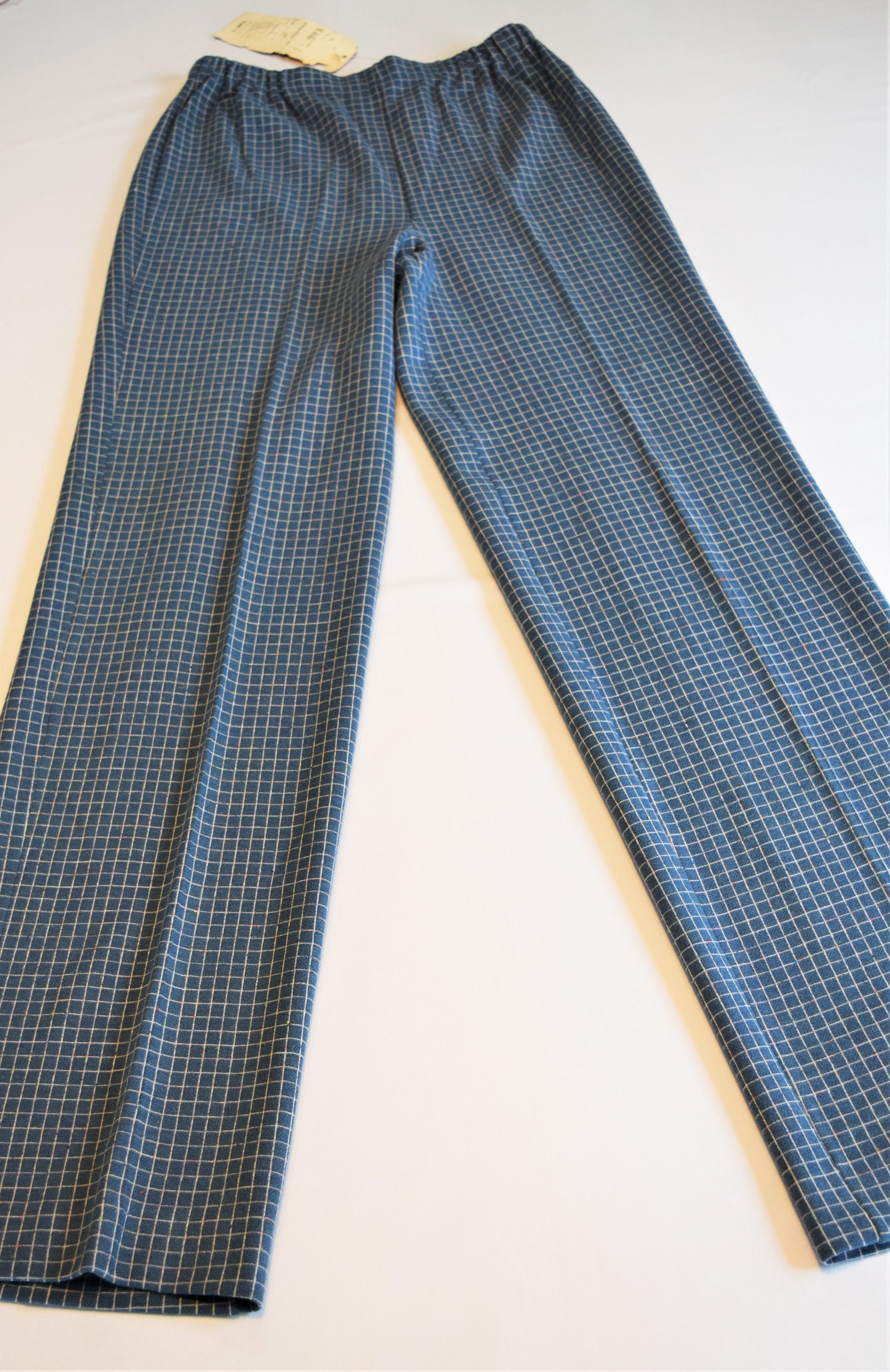 James Kenrob By Dalton Wool Blend Pants/ New Old Stock/ Nwt Soft Blue & White Checkered Elastic Vintage Women's Slacks