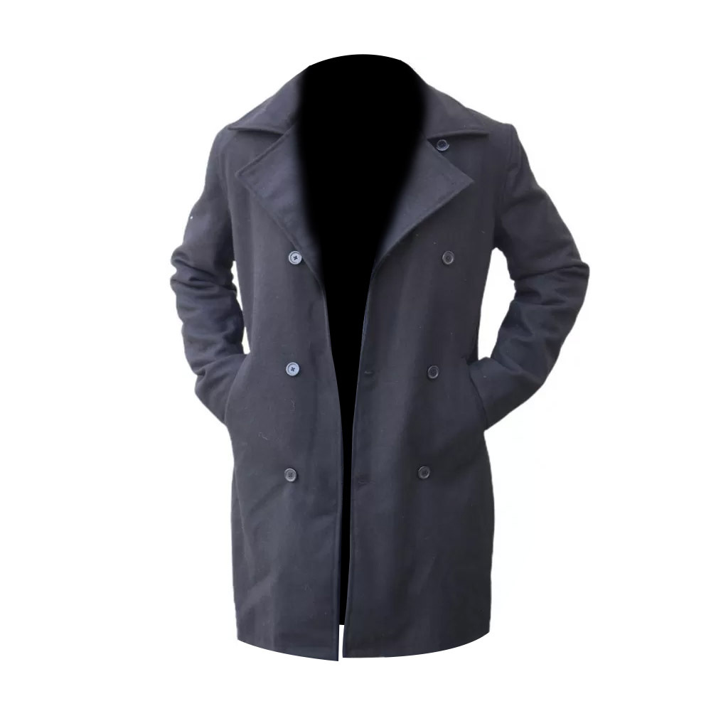 Ryan Bingham Warm Winter Black Blazer Yellowstone Long Wool Blend Trench Coat