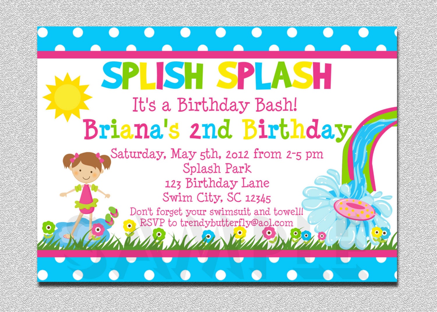 Pool Party Birthday Invitation, Water Slide Splish Splash Girls I