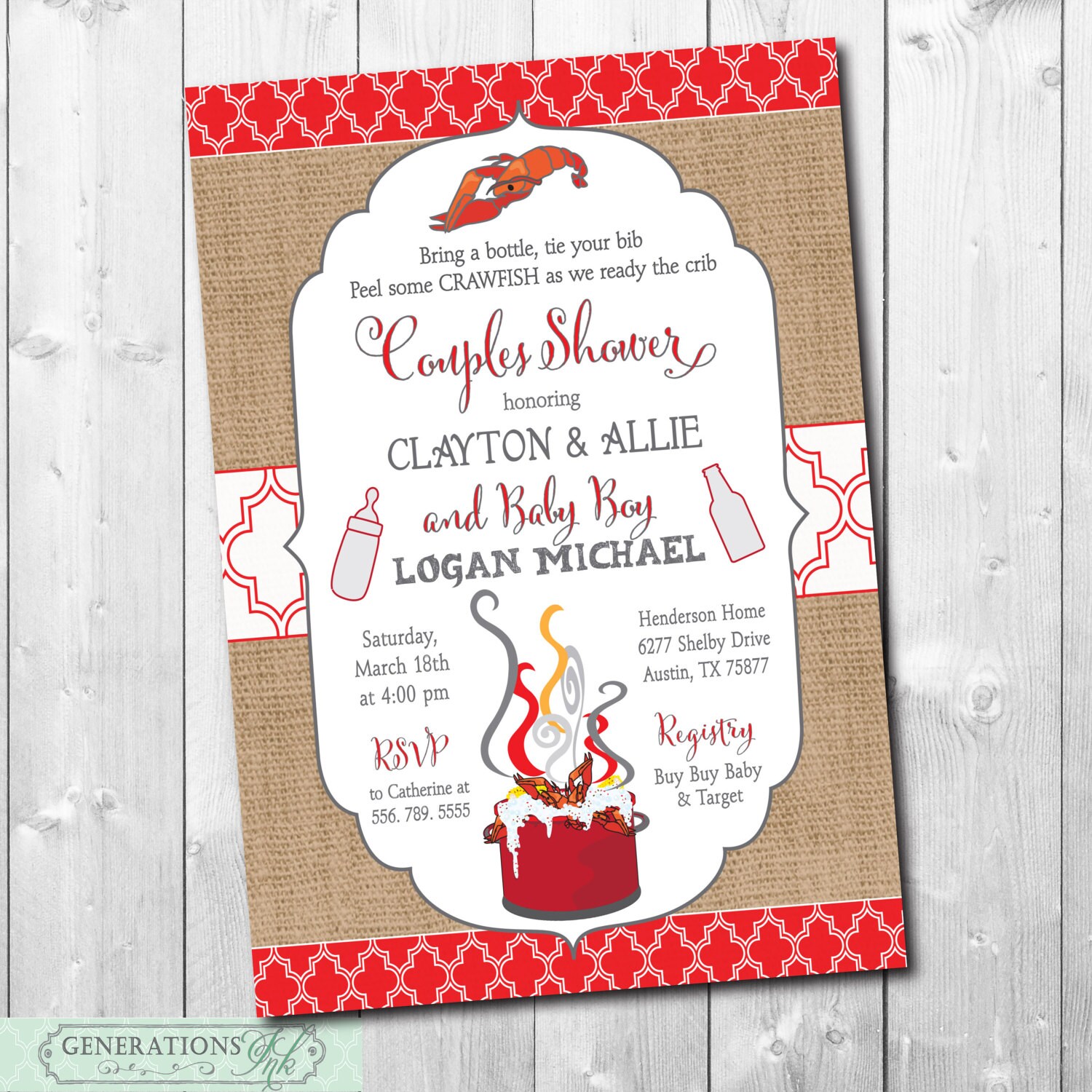 Crawfish Boil & Couples Baby Shower Invitation Printable/Seafood Boil, Baby Shower/Digital File/Printable/Wording Can Be Changed
