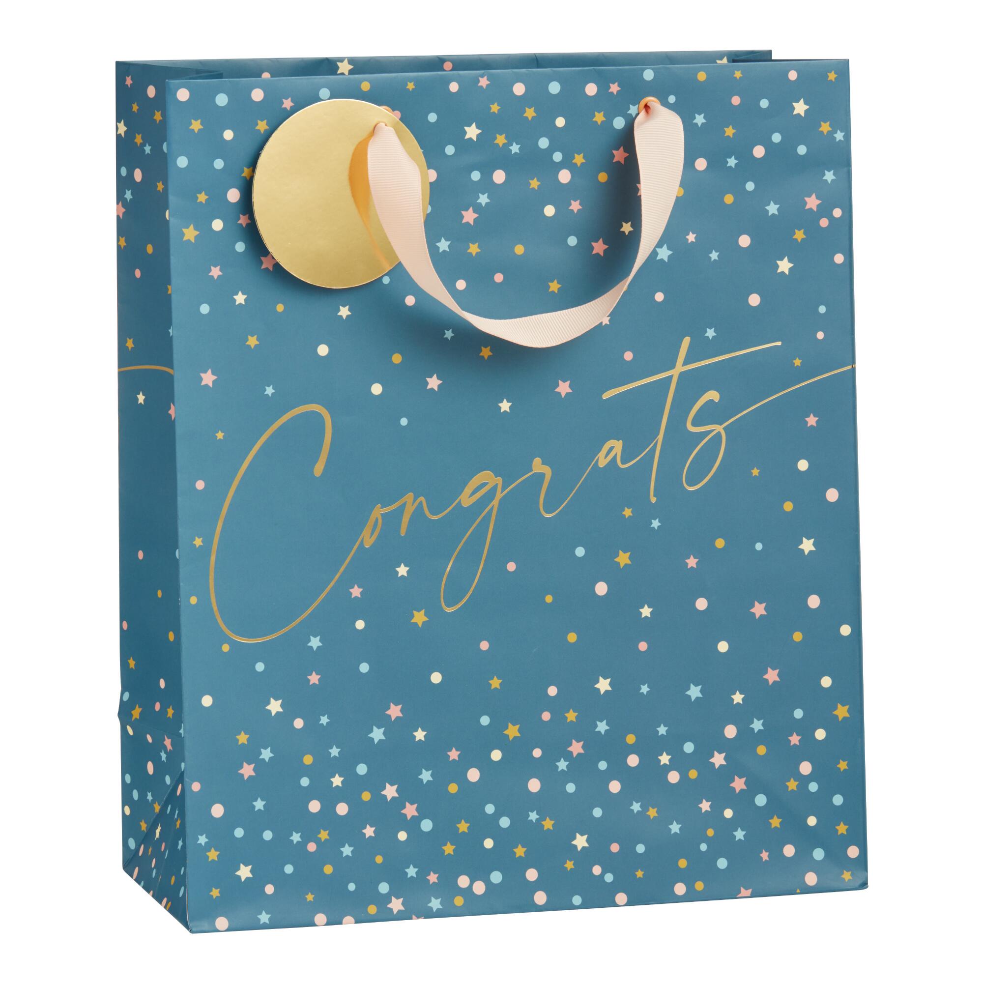 Large Navy Confetti Congrats Gift Bag Set Of 2 by World Market