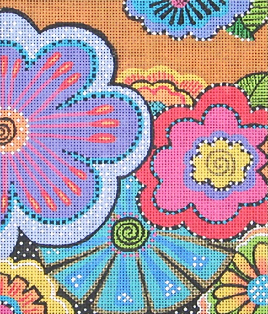 Needlepoint Handpainted Danji Laurel Burch Floral Fun 5x6